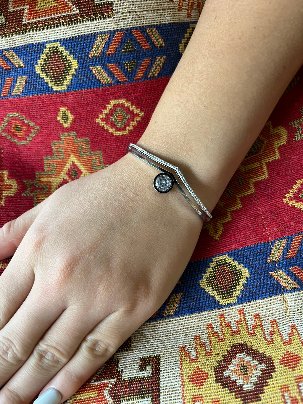 Stainless Steel Paved Zircon Bangle Bracelet - SCBR7N05 - BUJIX