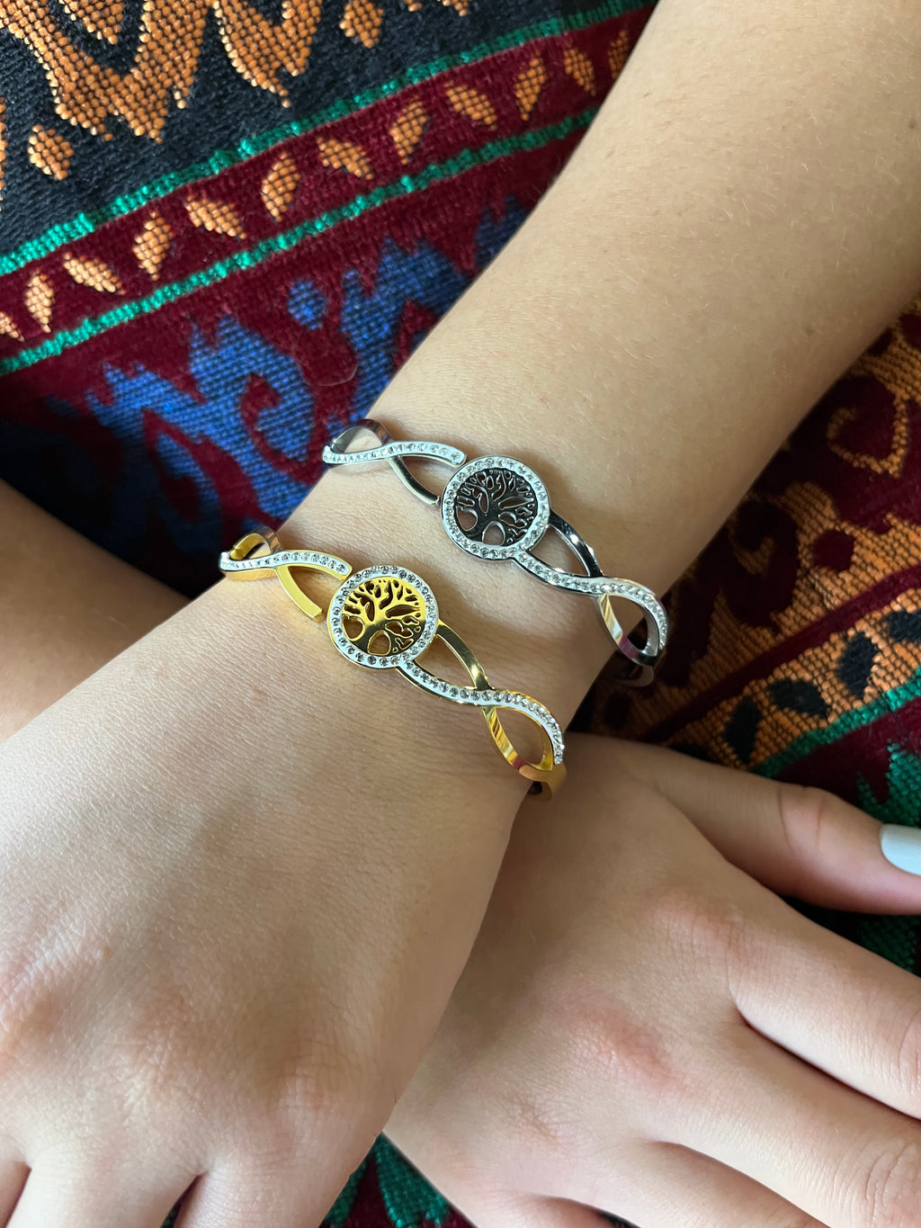 Stainless Steel Tree of Life Bracelet with Paved Zircon - SCBR7N07 - BUJIX