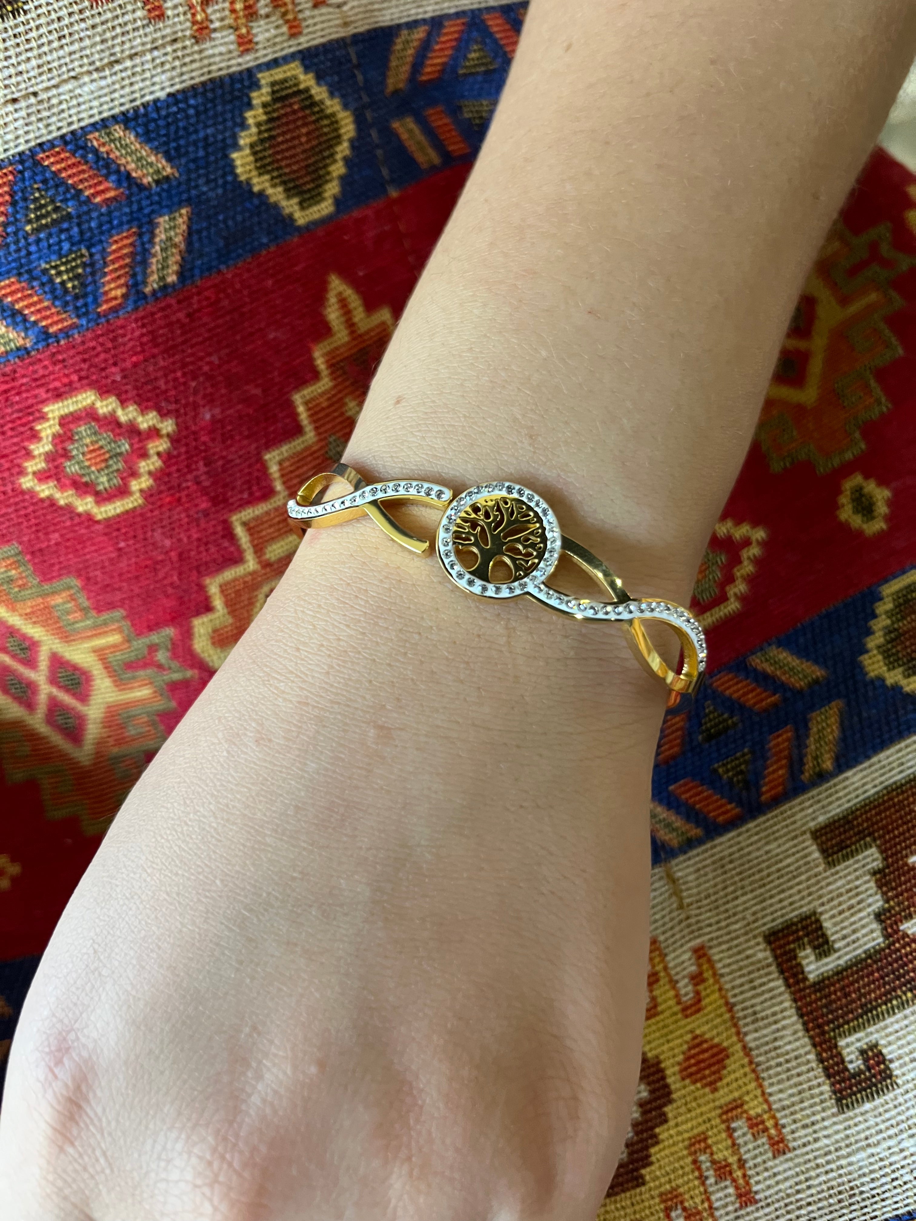 Stainless Steel Tree of Life Bracelet with Paved Zircon - SCBR7N07 - BUJIX