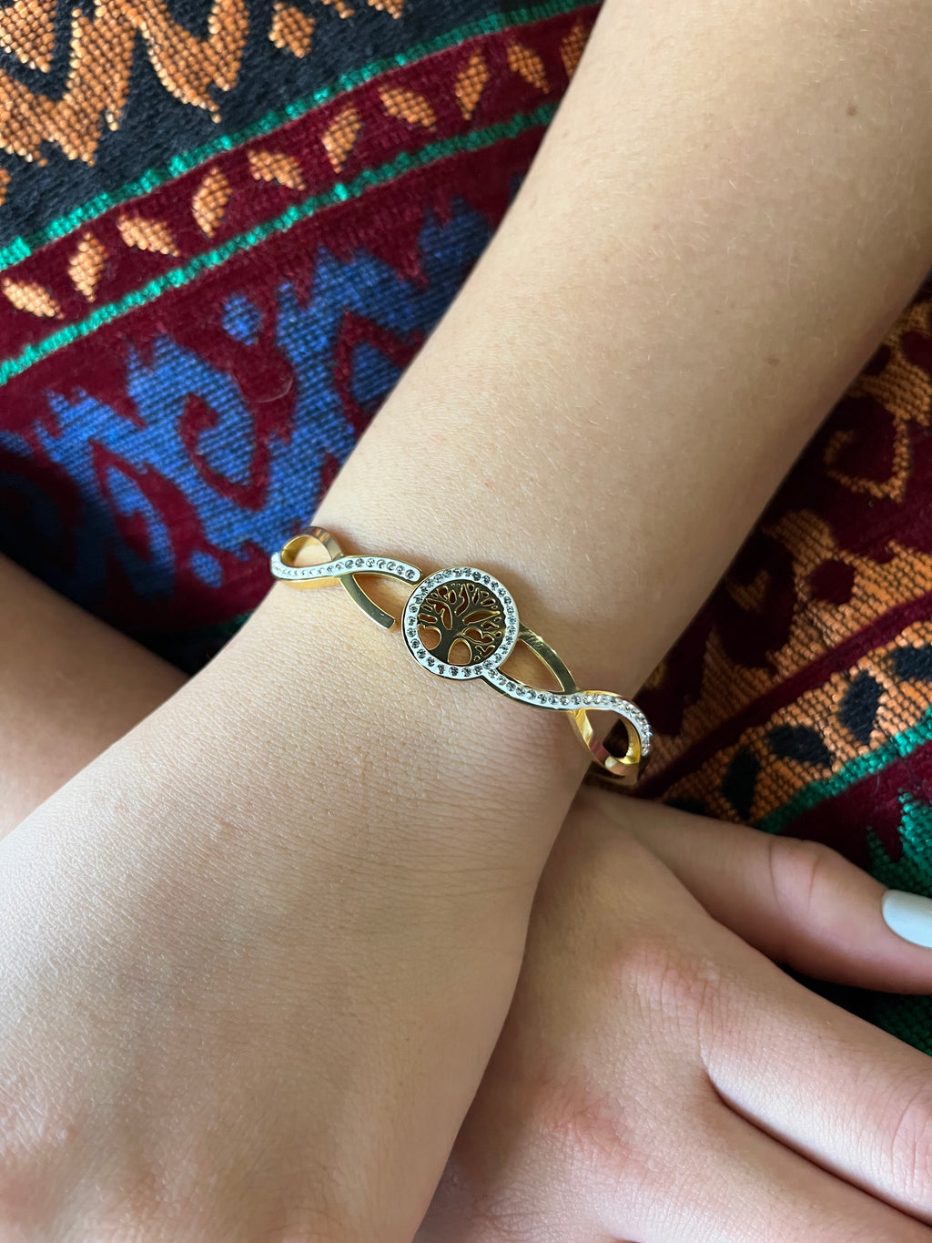 Stainless Steel Tree of Life Bracelet with Paved Zircon - SCBR7N07 - BUJIX