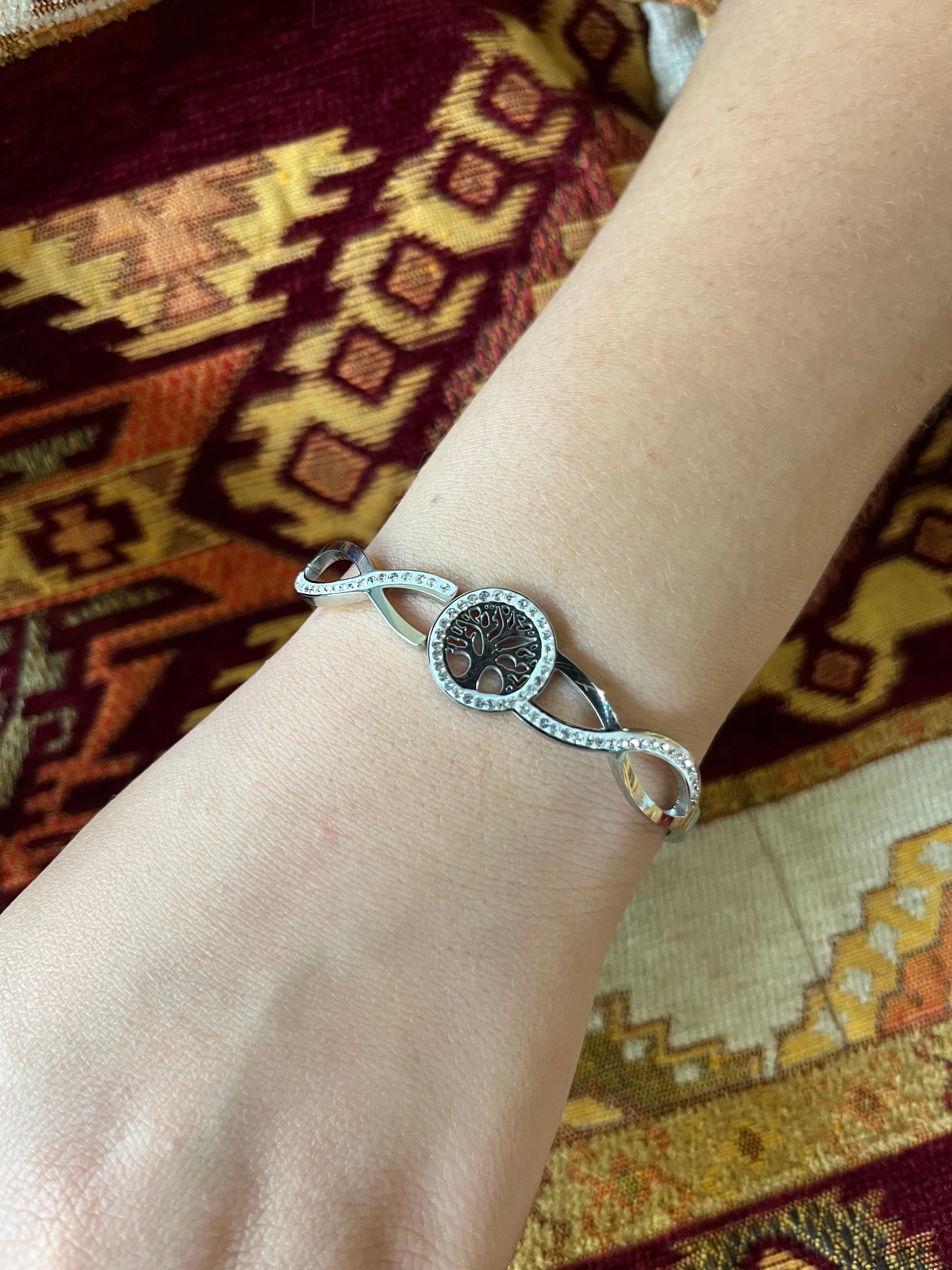 Stainless Steel Tree of Life Bracelet with Paved Zircon - SCBR7N07 - BUJIX