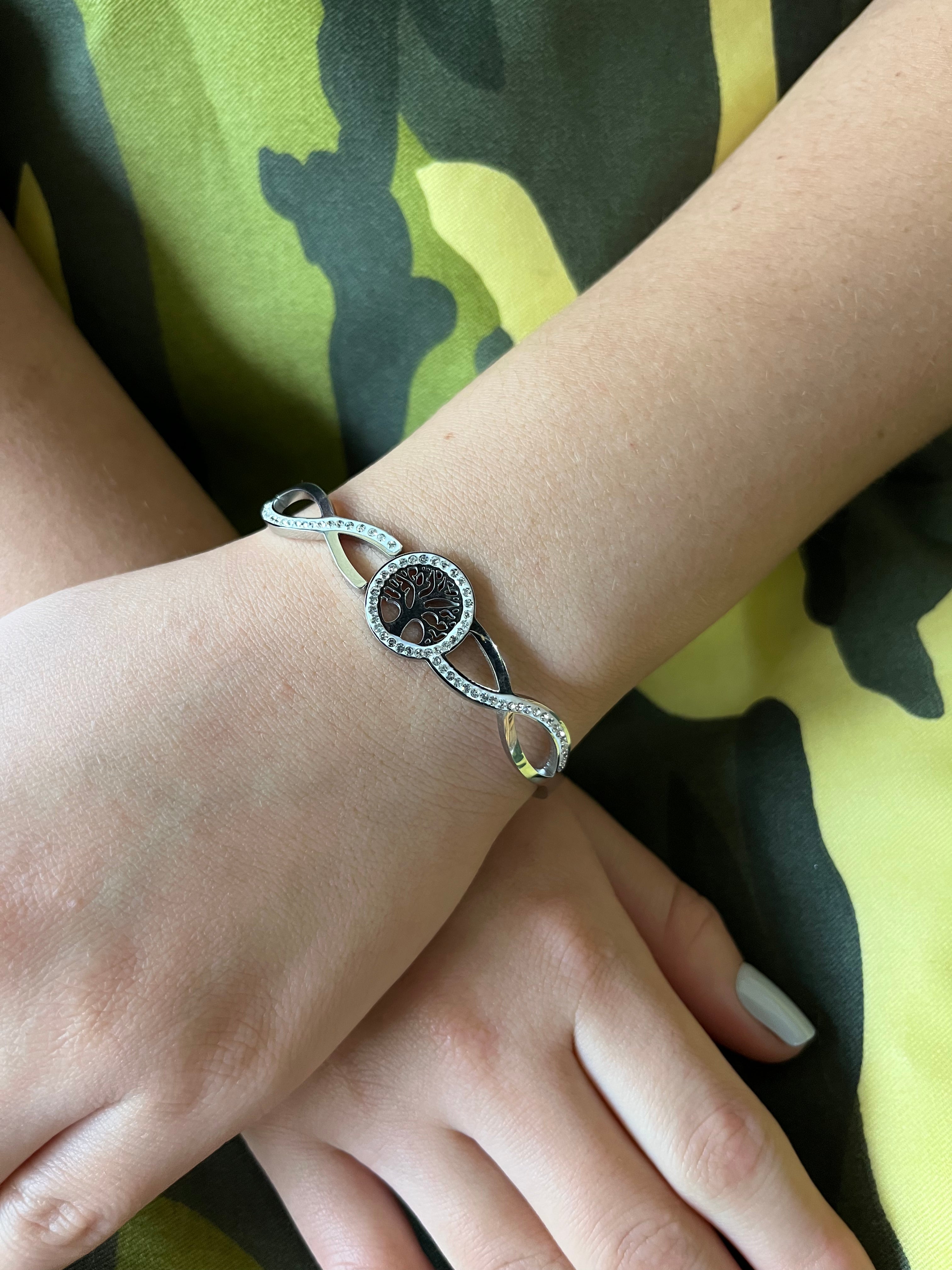 Stainless Steel Tree of Life Bracelet with Paved Zircon - SCBR7N07 - BUJIX