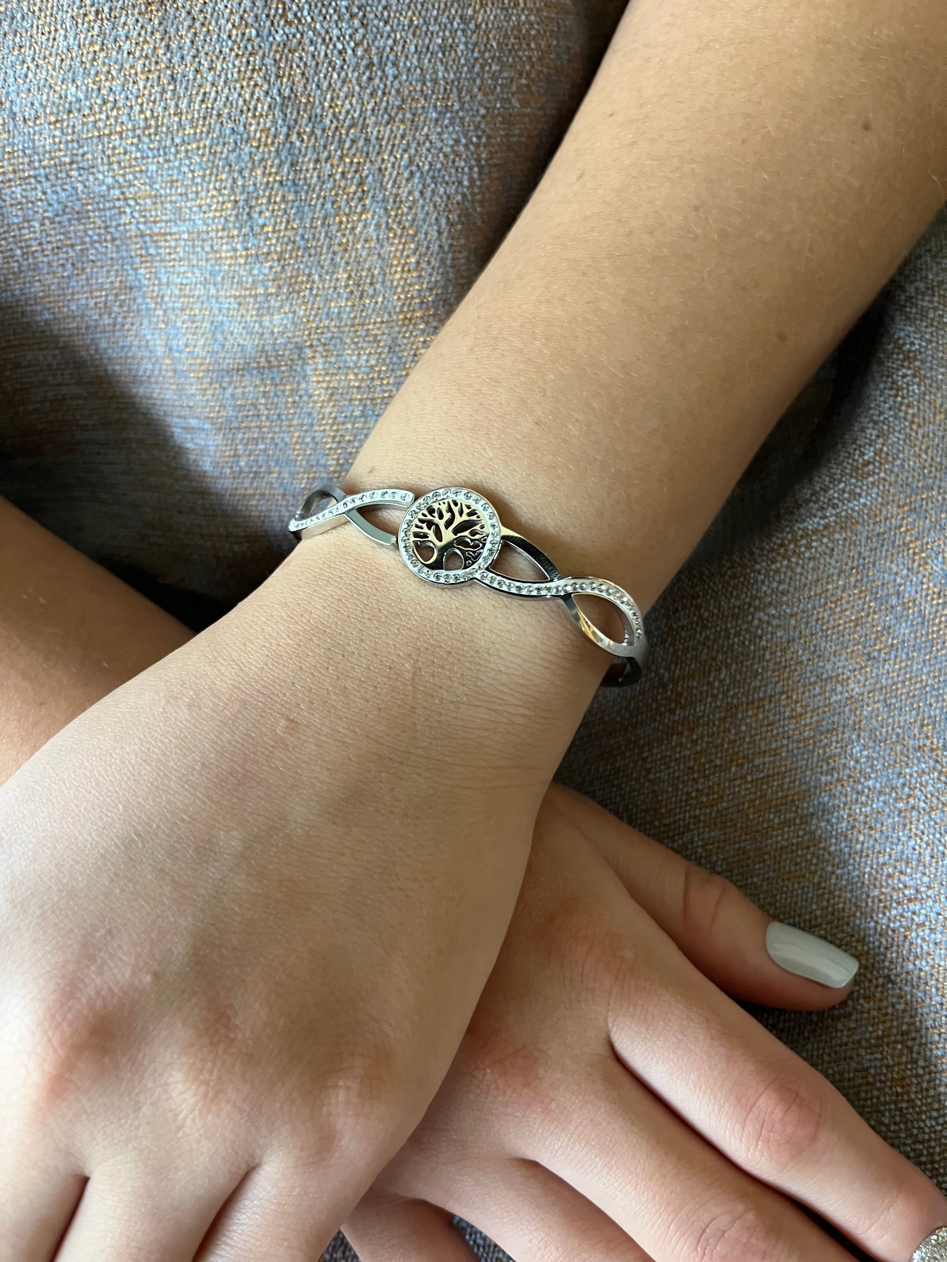 Stainless Steel Tree of Life Bracelet with Paved Zircon - SCBR7N07 - BUJIX