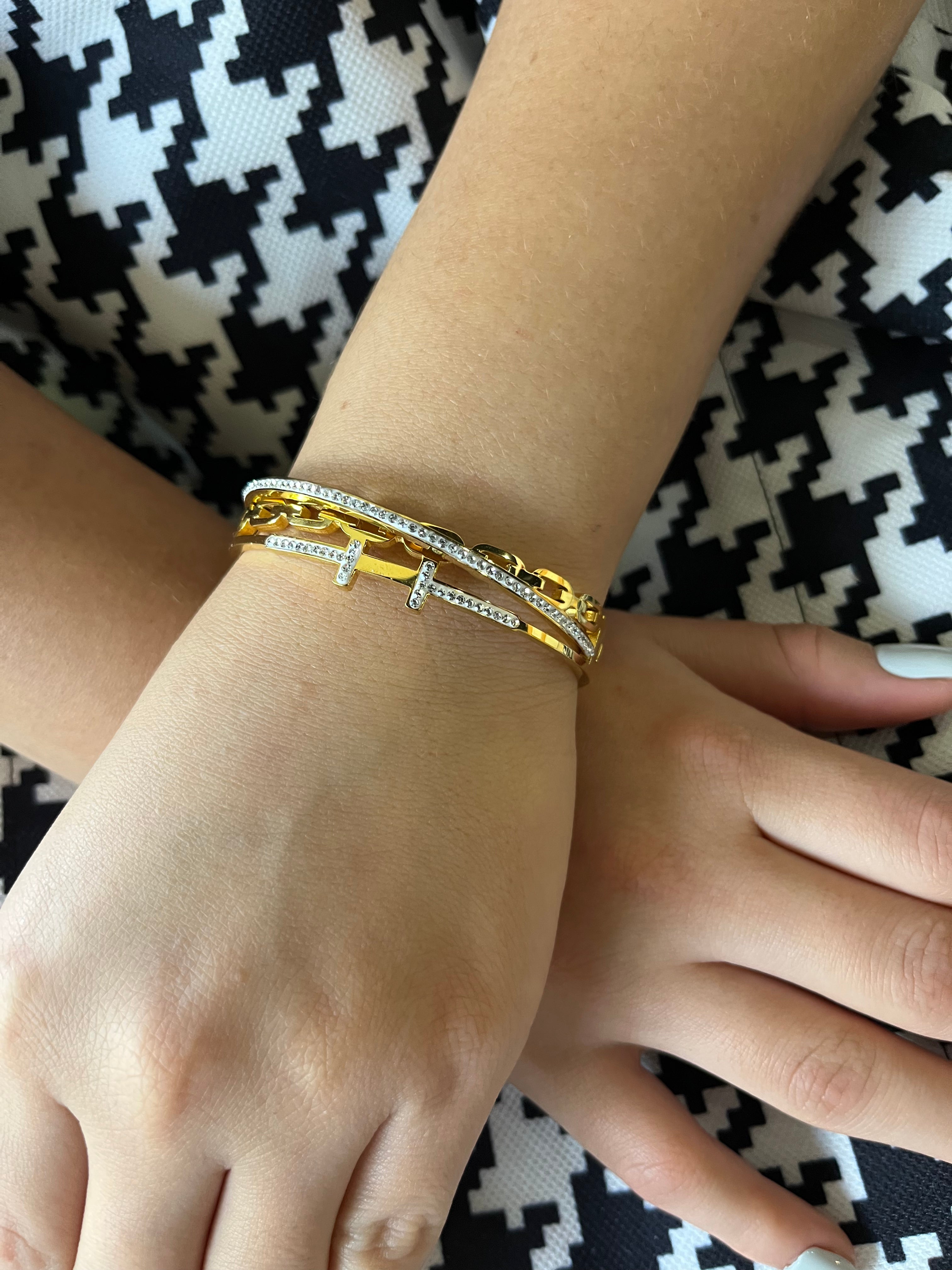 Stainless Steel Paved Zircon Bracelet - SCBR8N01 - BUJIX