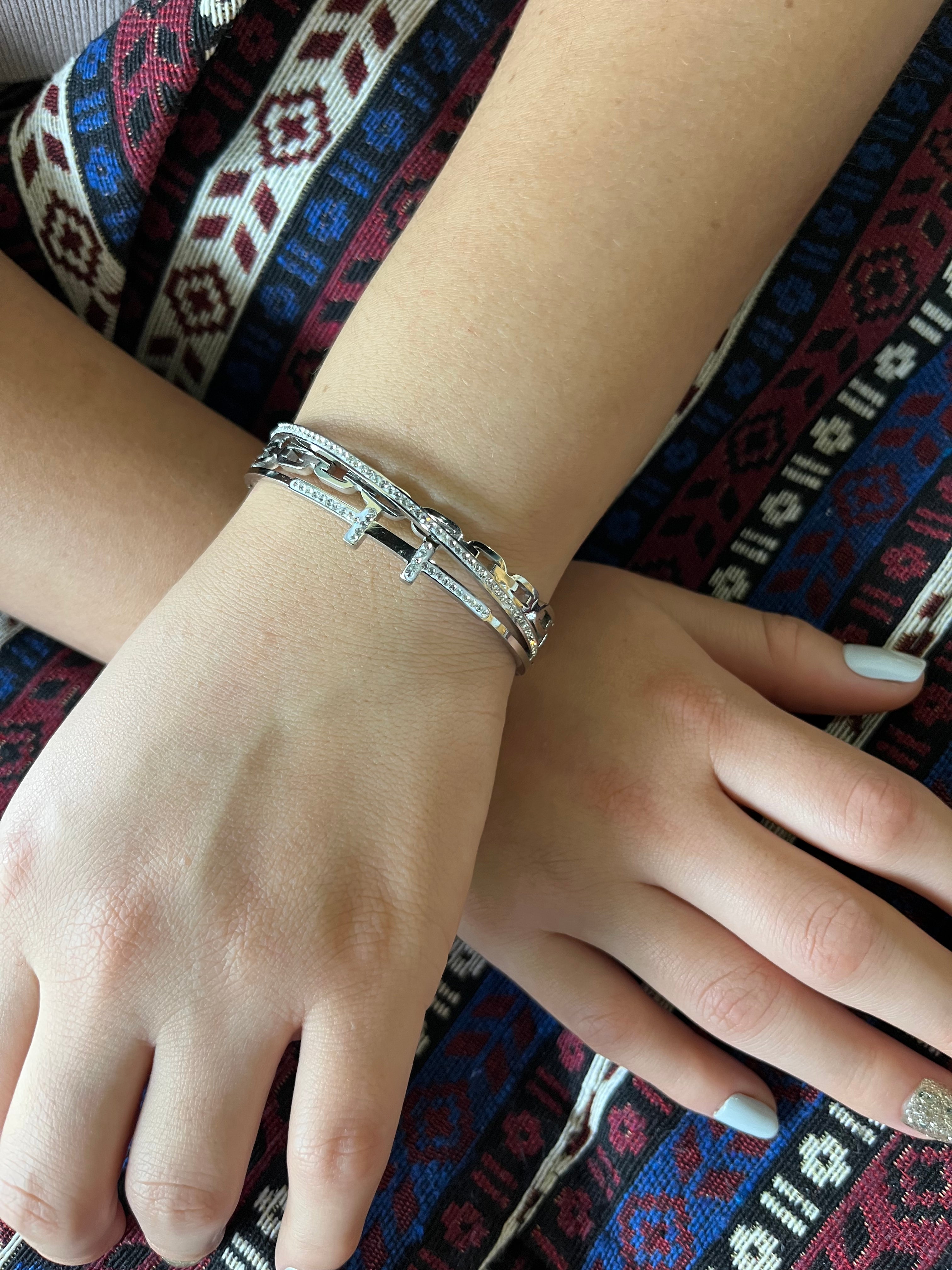 Stainless Steel Paved Zircon Bracelet - SCBR8N01 - BUJIX