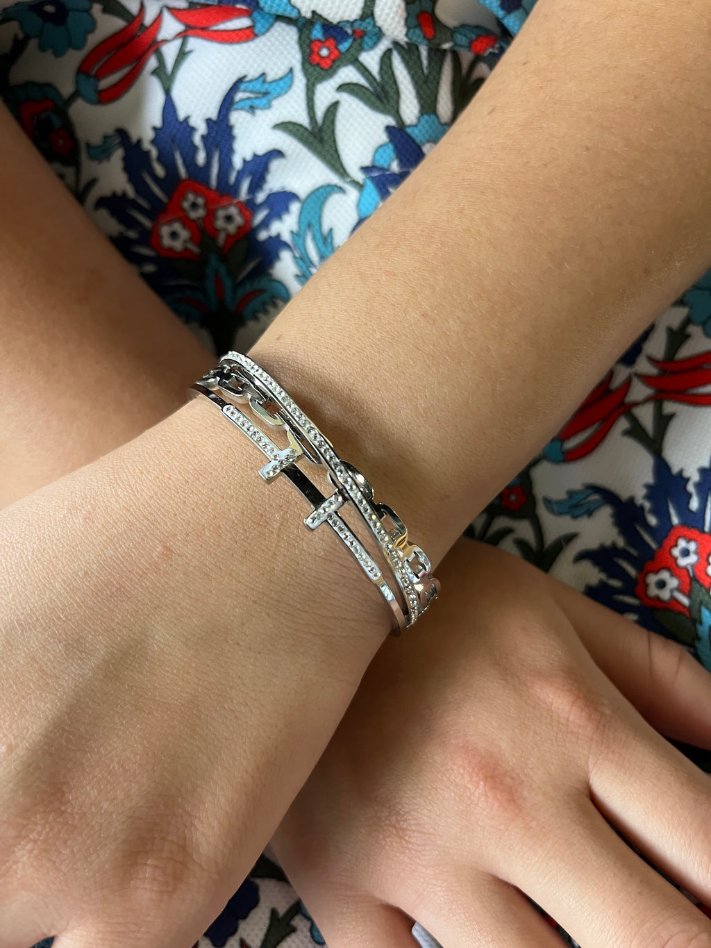 Stainless Steel Paved Zircon Bracelet - SCBR8N01 - BUJIX