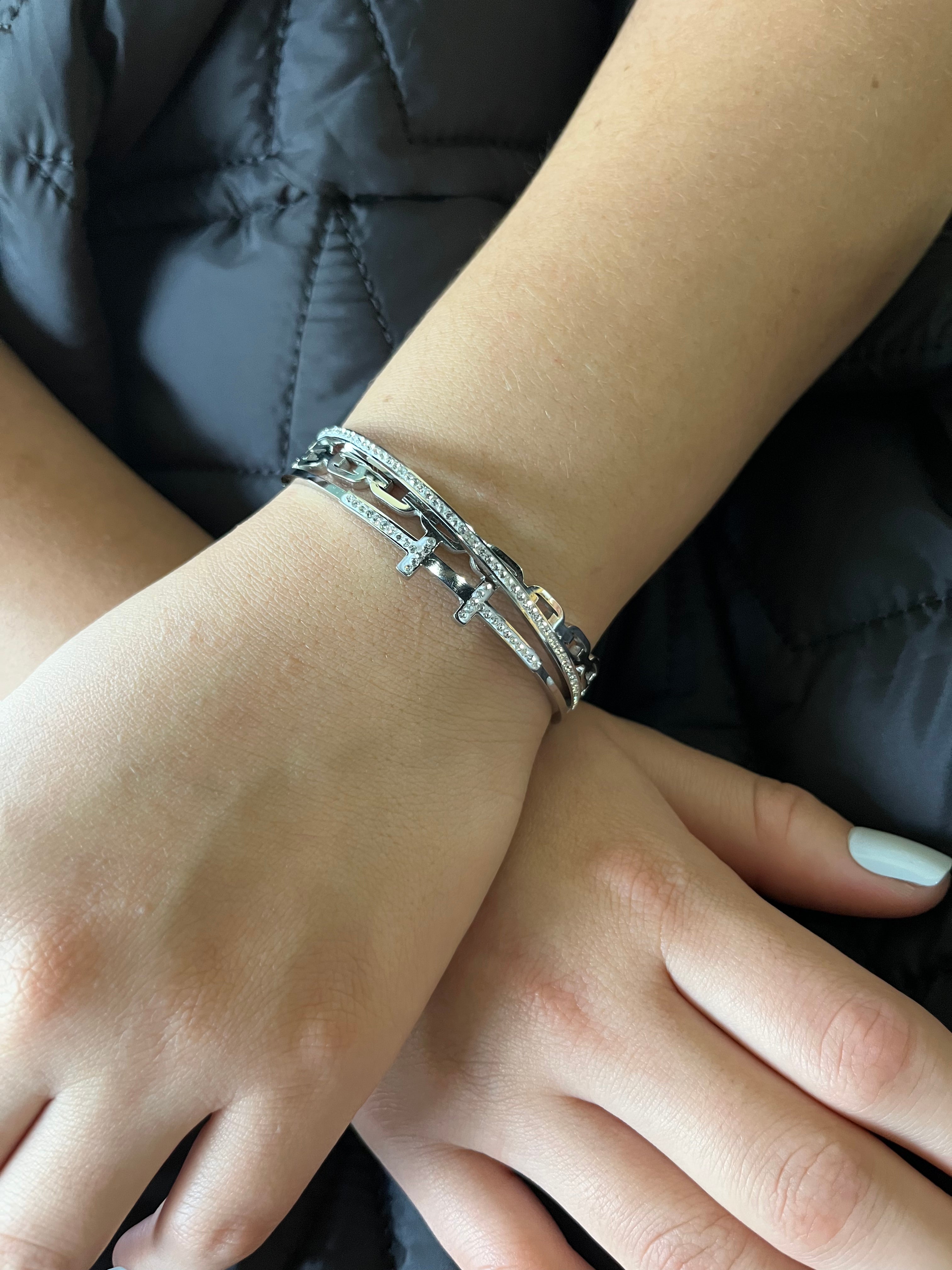 Stainless Steel Paved Zircon Bracelet - SCBR8N01 - BUJIX