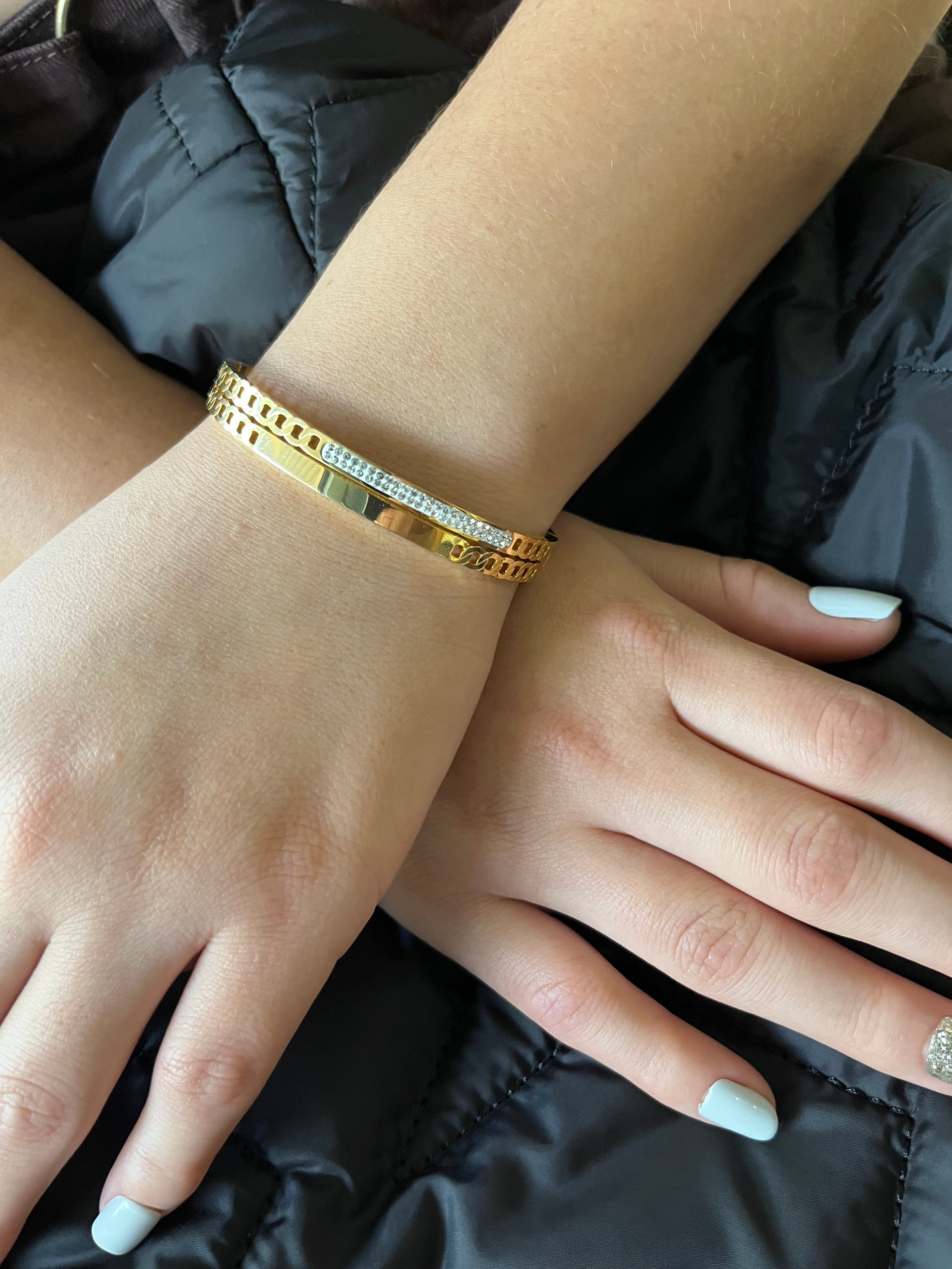 Stainless Steel Zircon Bangle Bracelet - SCBR8N03 - BUJIX