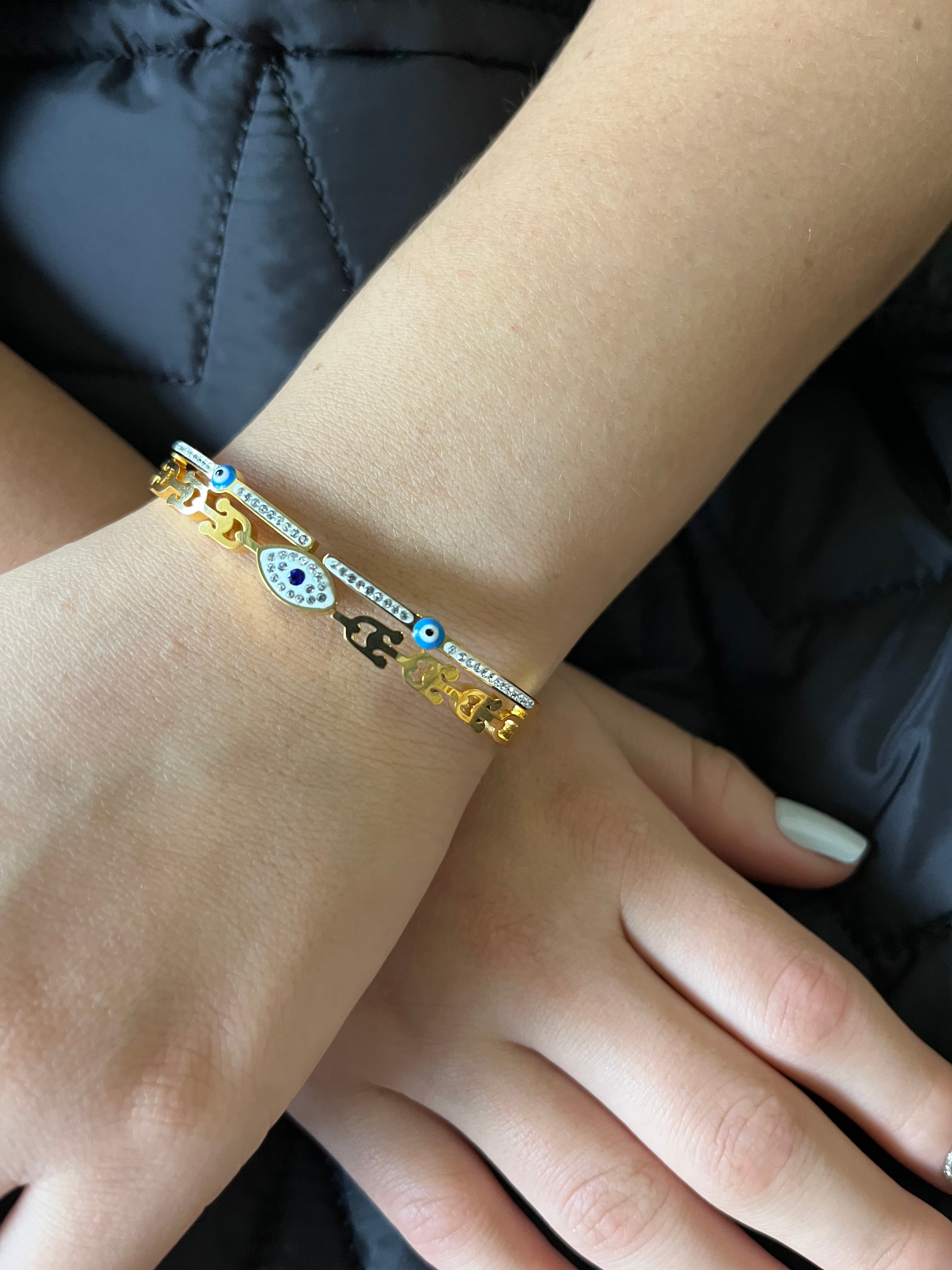 Stainless Steel Evil Eye Bracelet - SCBR8N11 - BUJIX