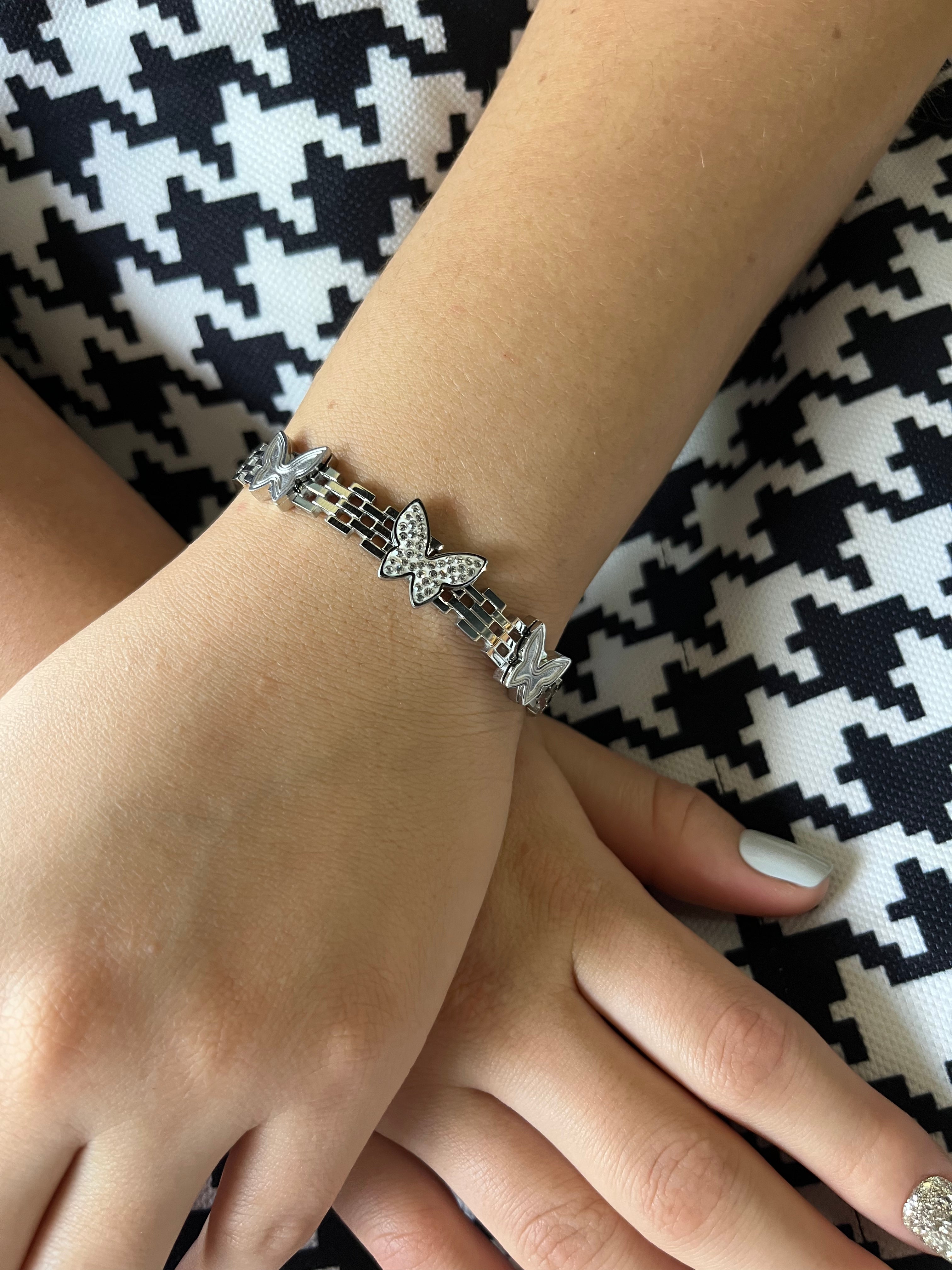 Stainless Steel Bangle Bracelet with Butterfly Ornaments - SCBR8N13 - BUJIX