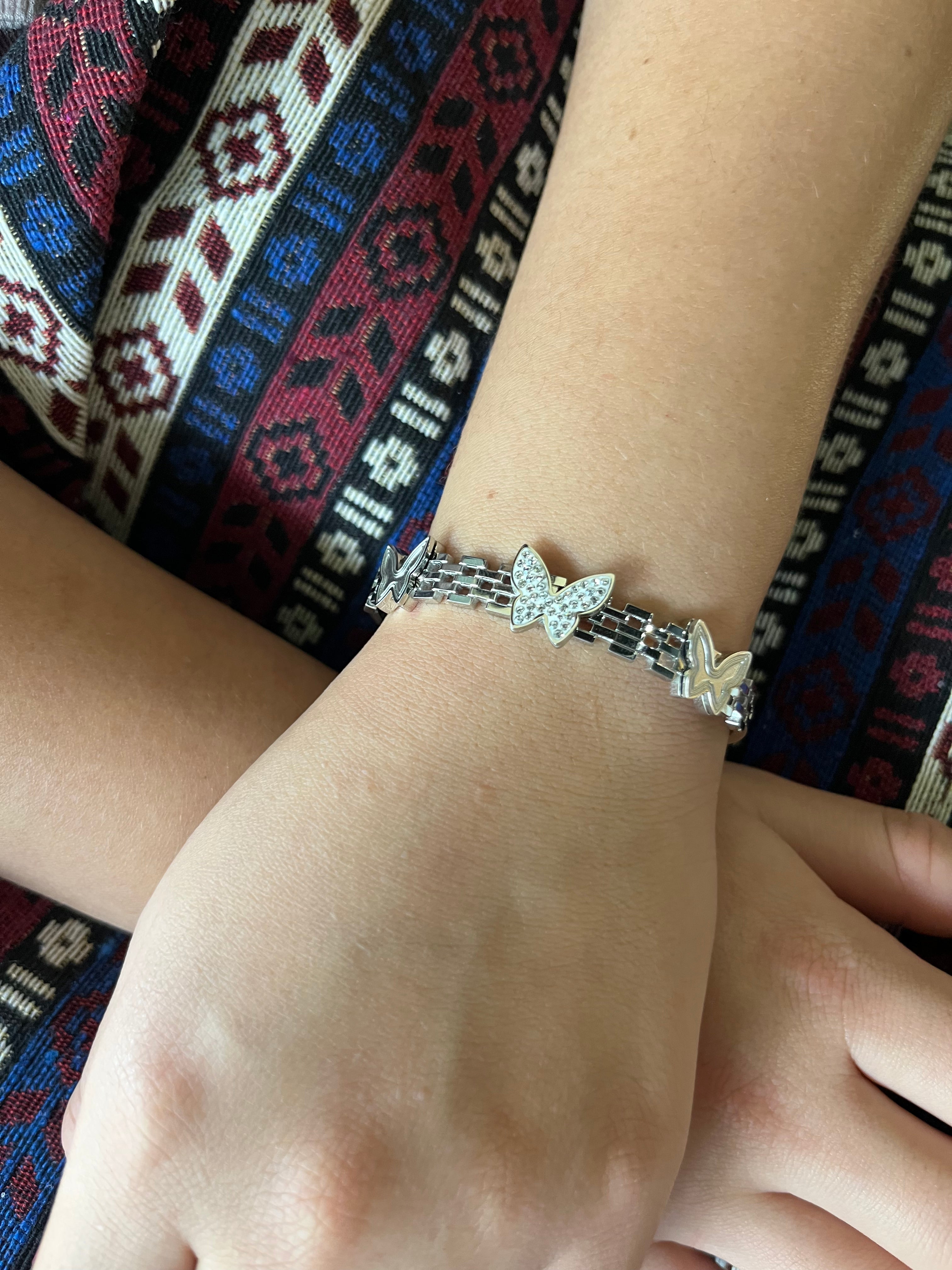 Stainless Steel Bangle Bracelet with Butterfly Ornaments - SCBR8N13 - BUJIX