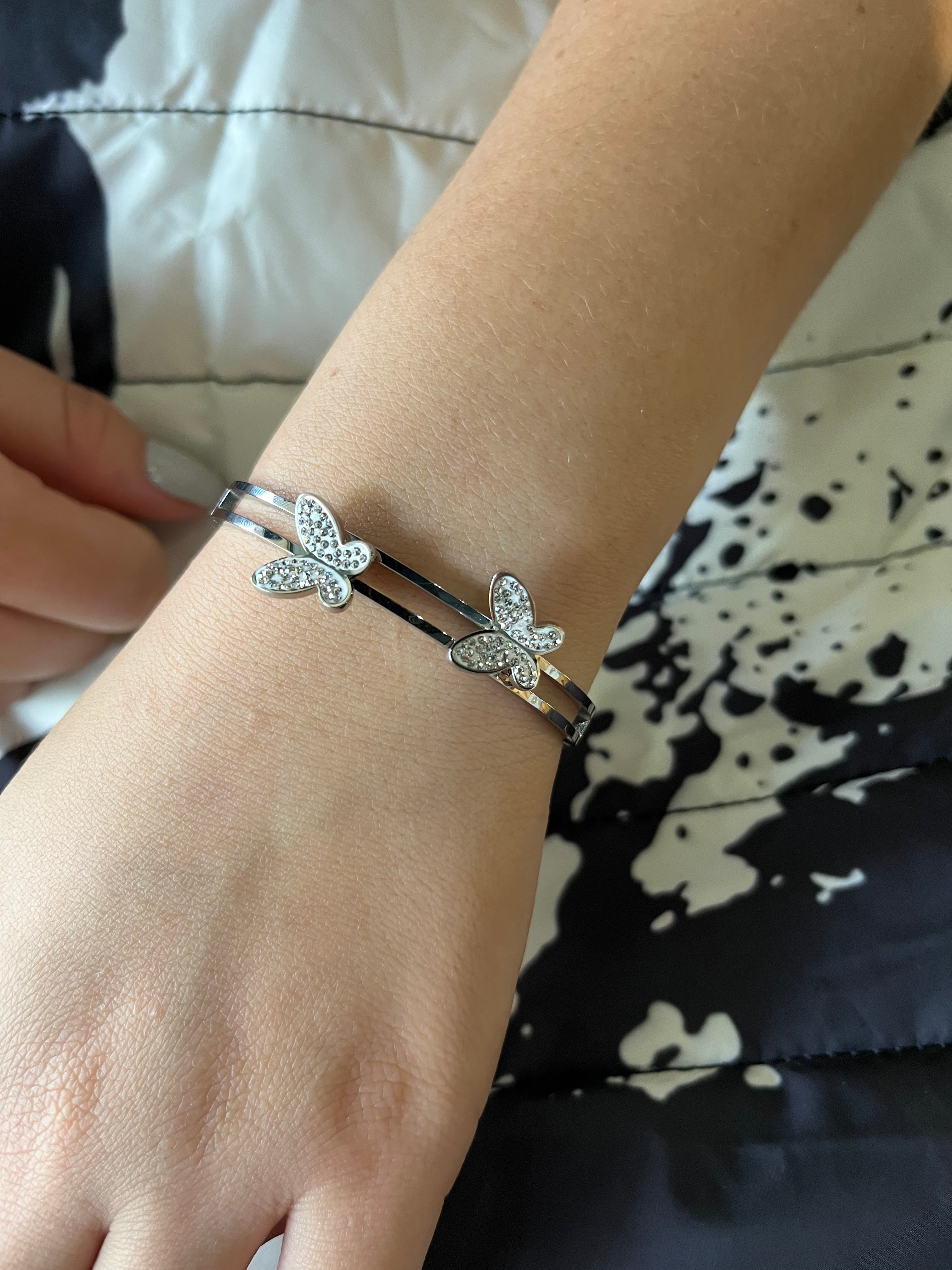 Stainless Steel Bangle Bracelet with Butterfly Ornaments - SCBR8N15 - BUJIX