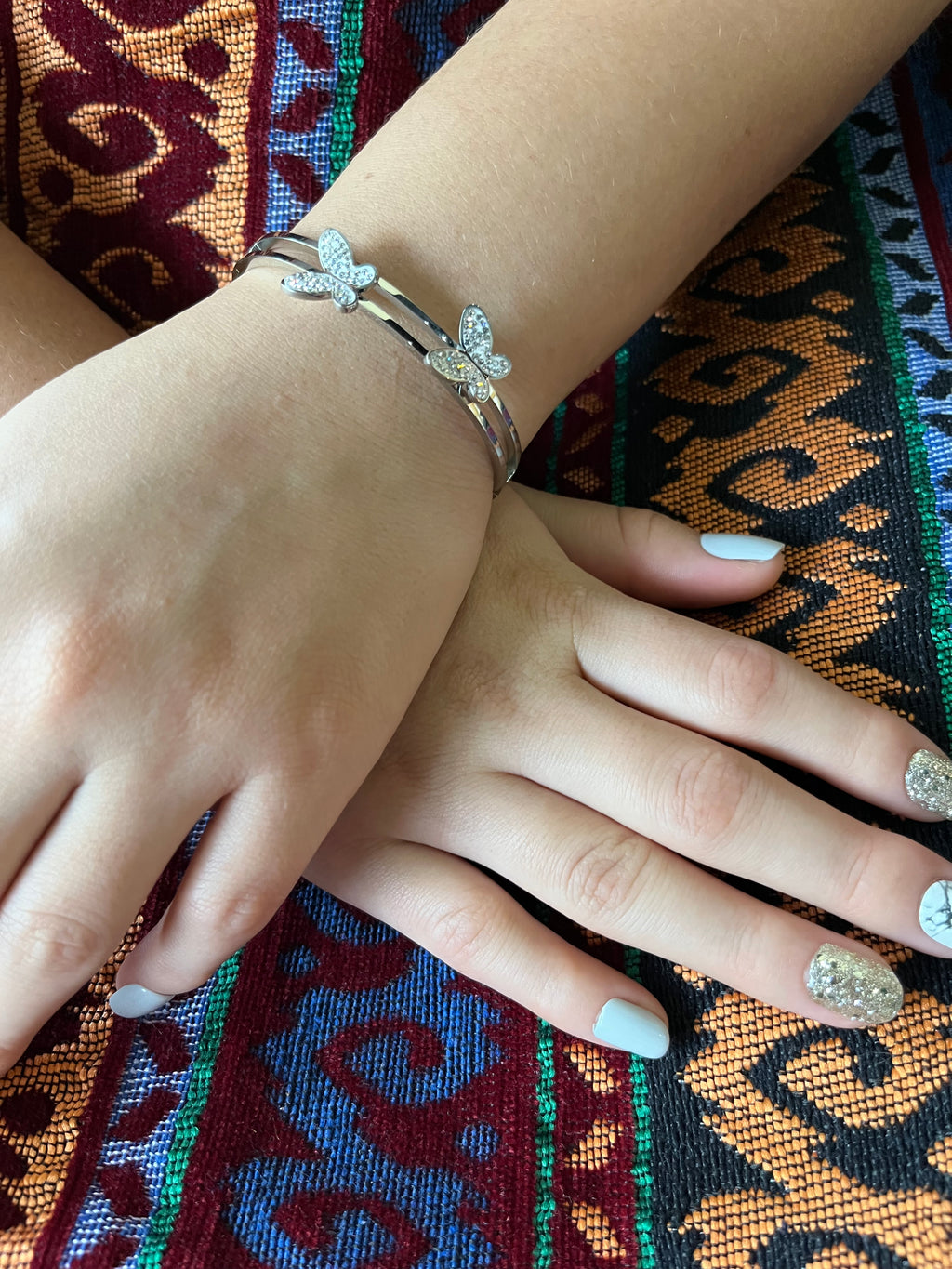 Stainless Steel Bangle Bracelet with Butterfly Ornaments - SCBR8N15 - BUJIX