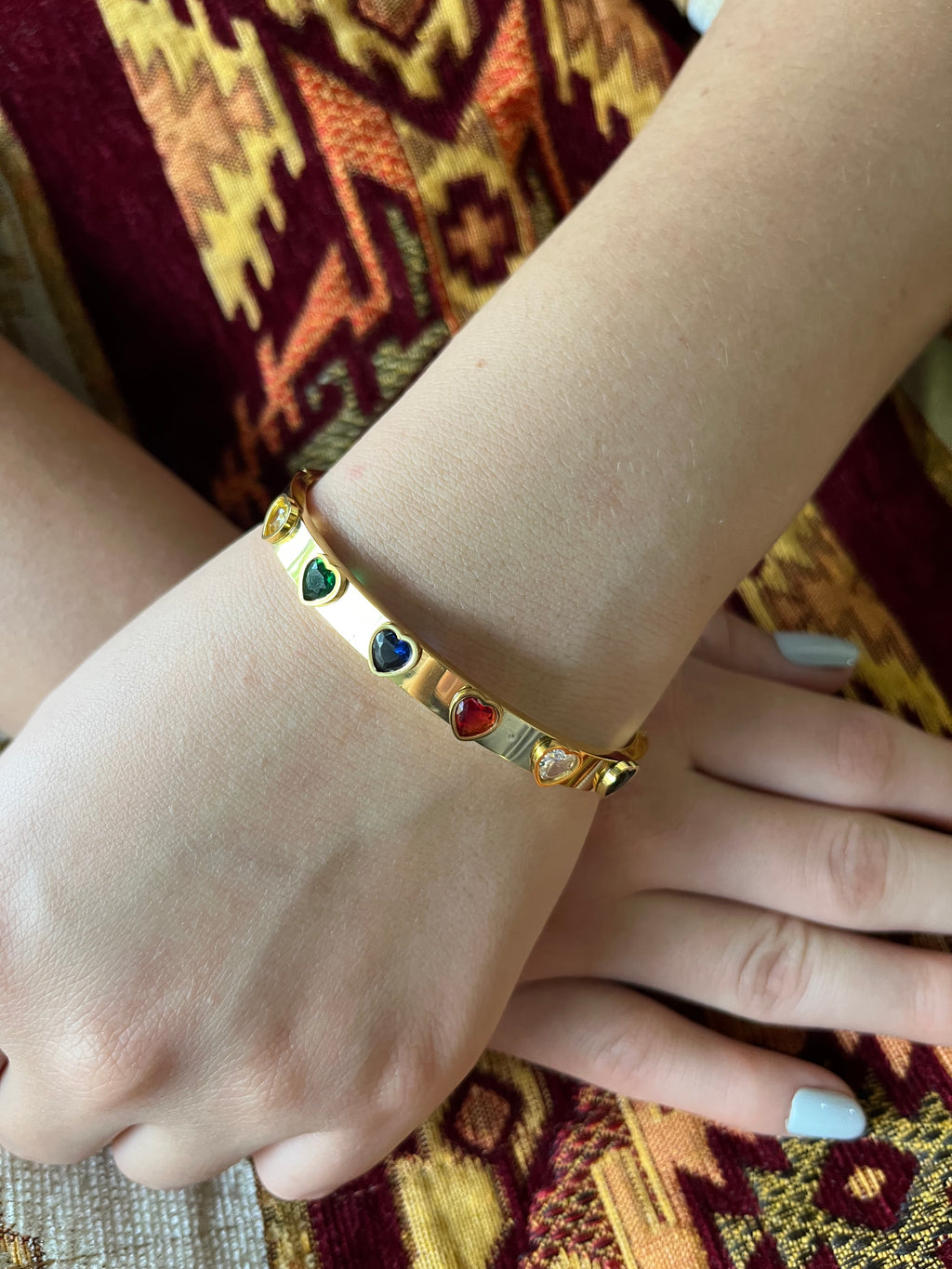 Stainless Steel Colorful Heart Bangle Bracelet - SCBR8N16 - BUJIX