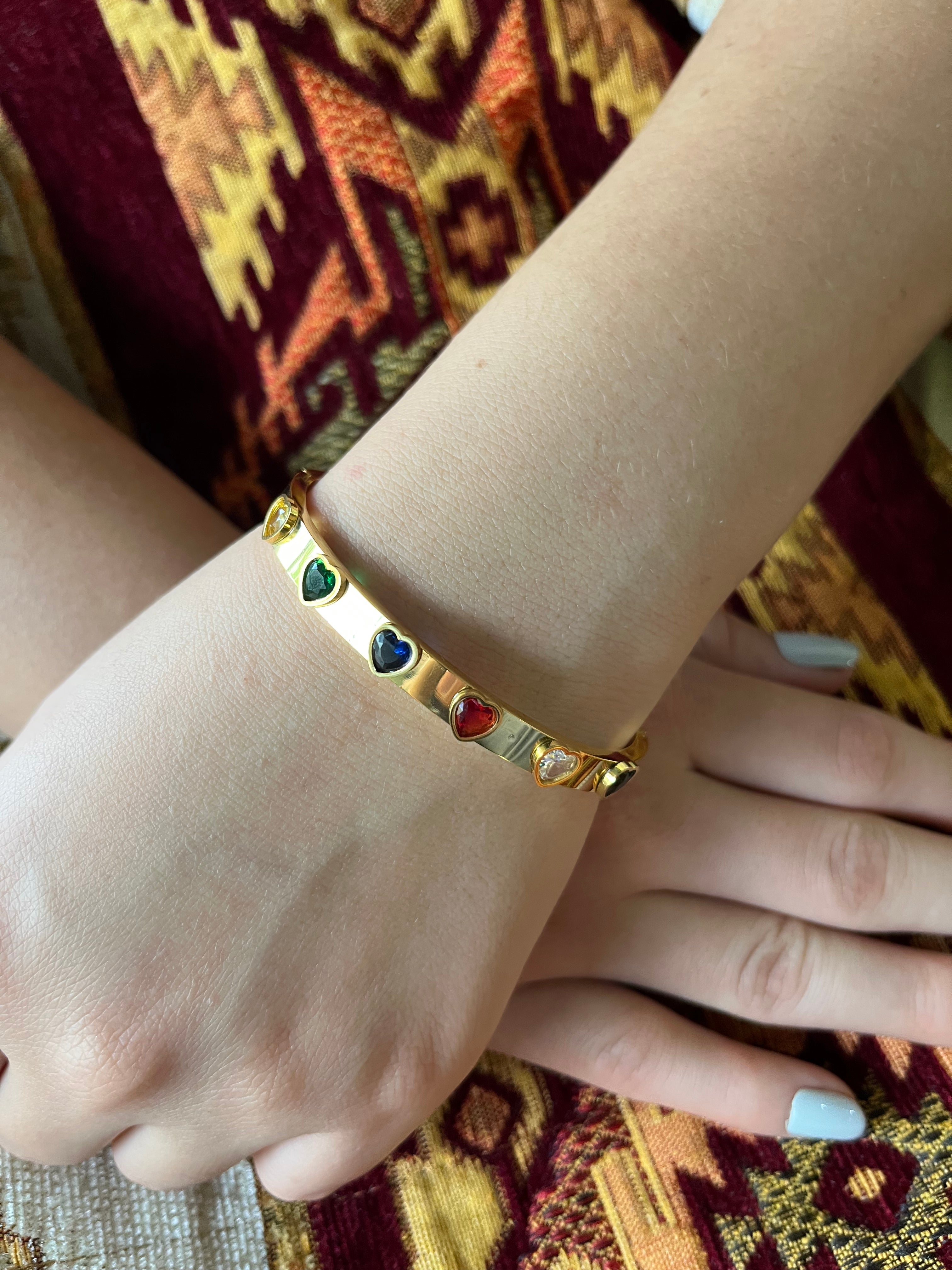 Stainless Steel Colorful Heart Bangle Bracelet - SCBR8N16 - BUJIX