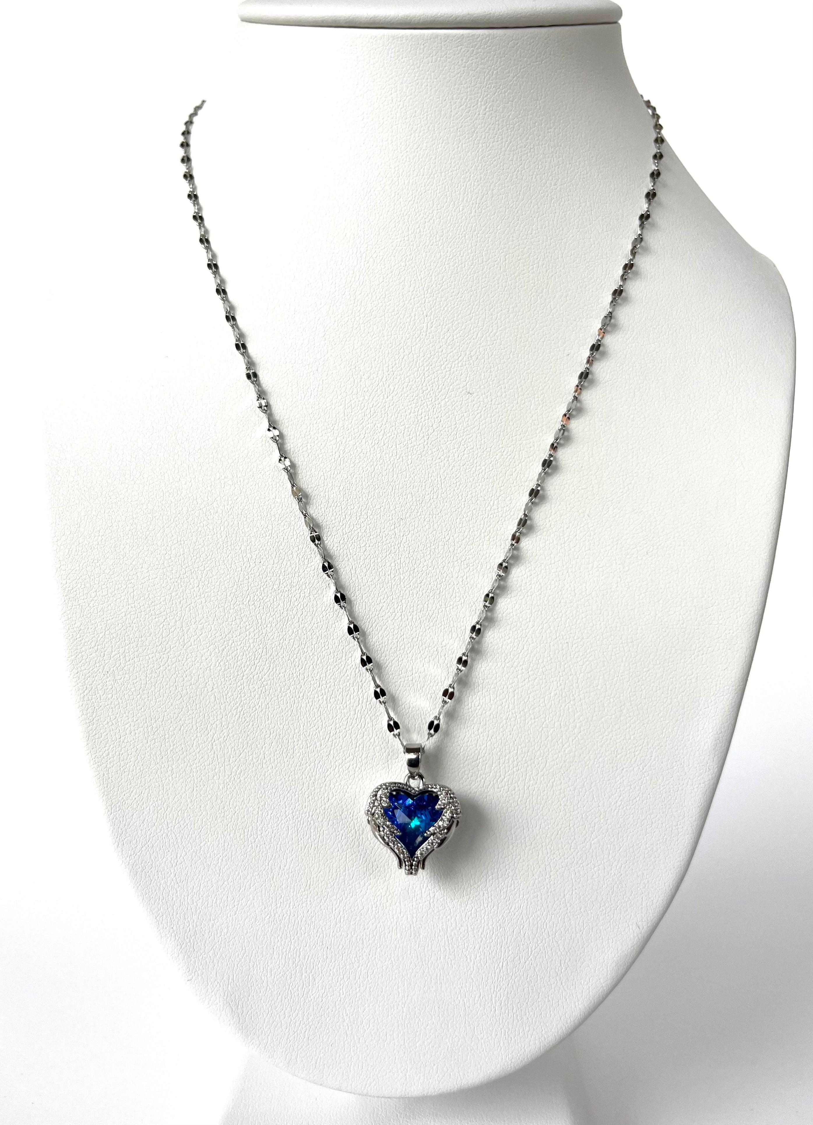Stainless Steel Blue Gemstone Necklace - BUJIX