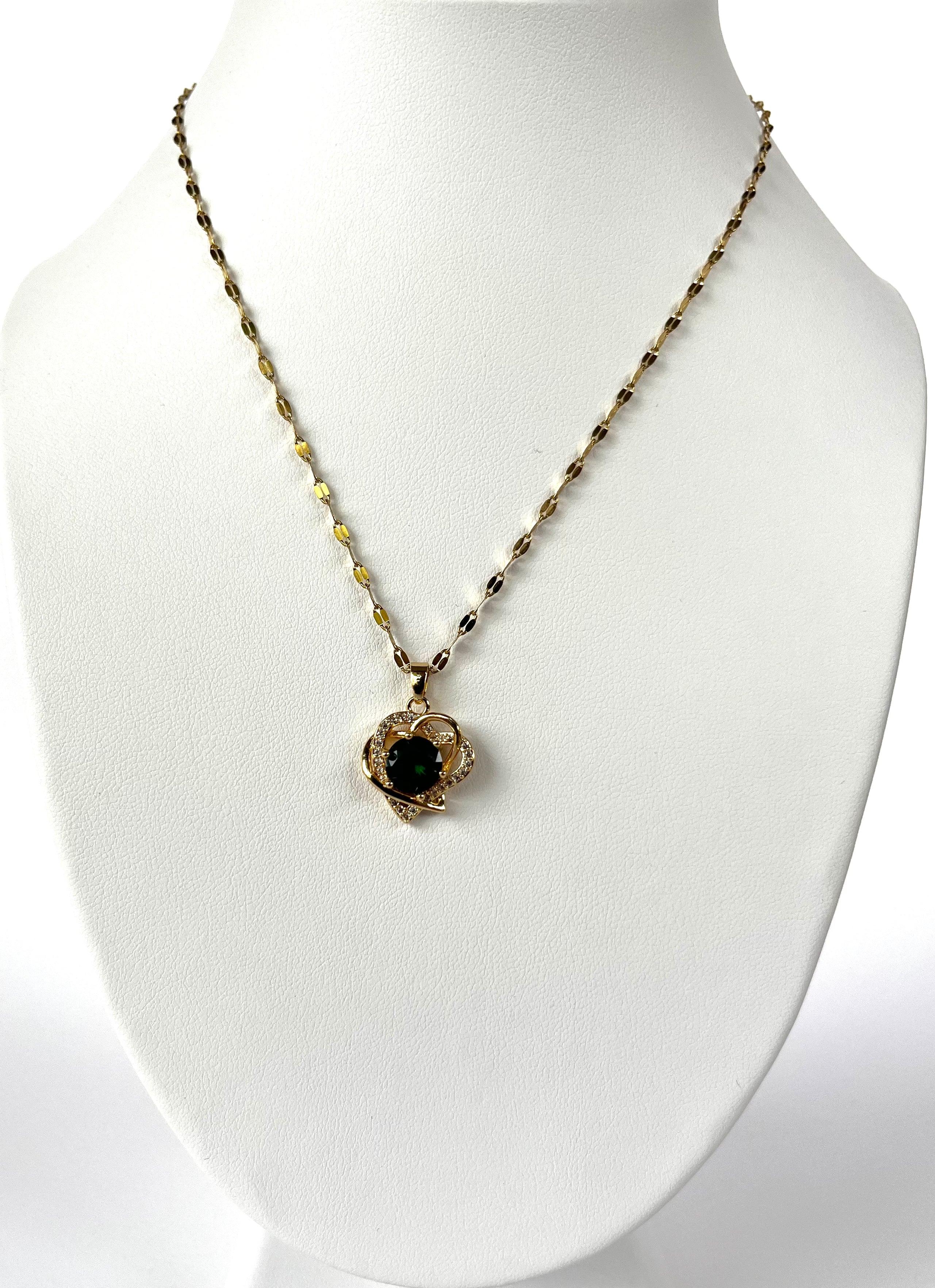 Stainless Steel Green Gemstone Necklace - BUJIX