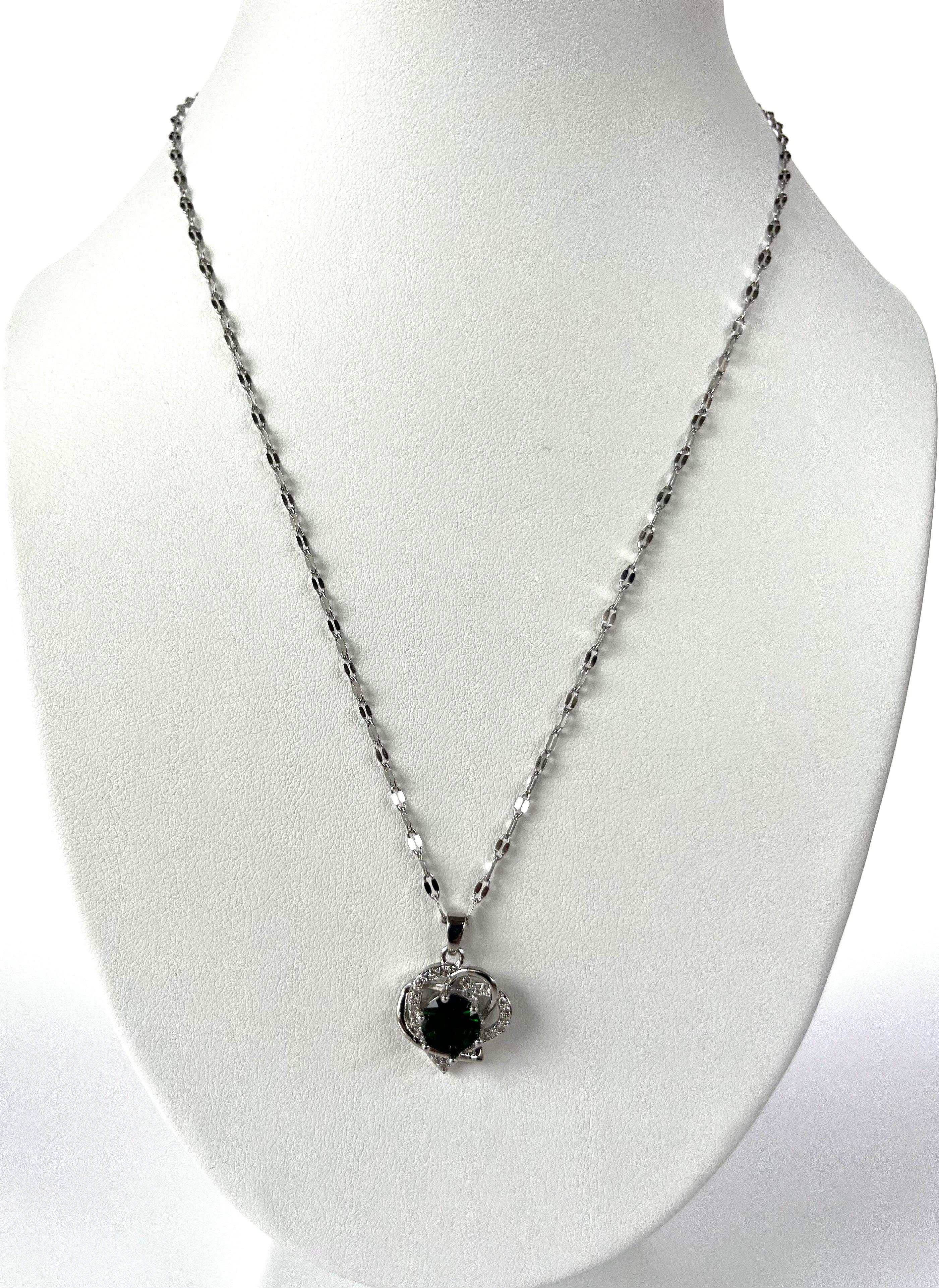 Stainless Steel Green Gemstone Necklace - BUJIX