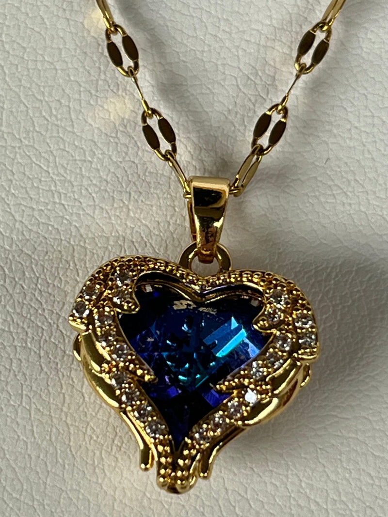 Stainless Steel Blue Gemstone Necklace - BUJIX