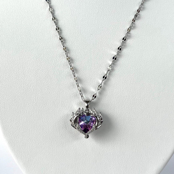 Stainless Steel Purple Gemstone Necklace - BUJIX