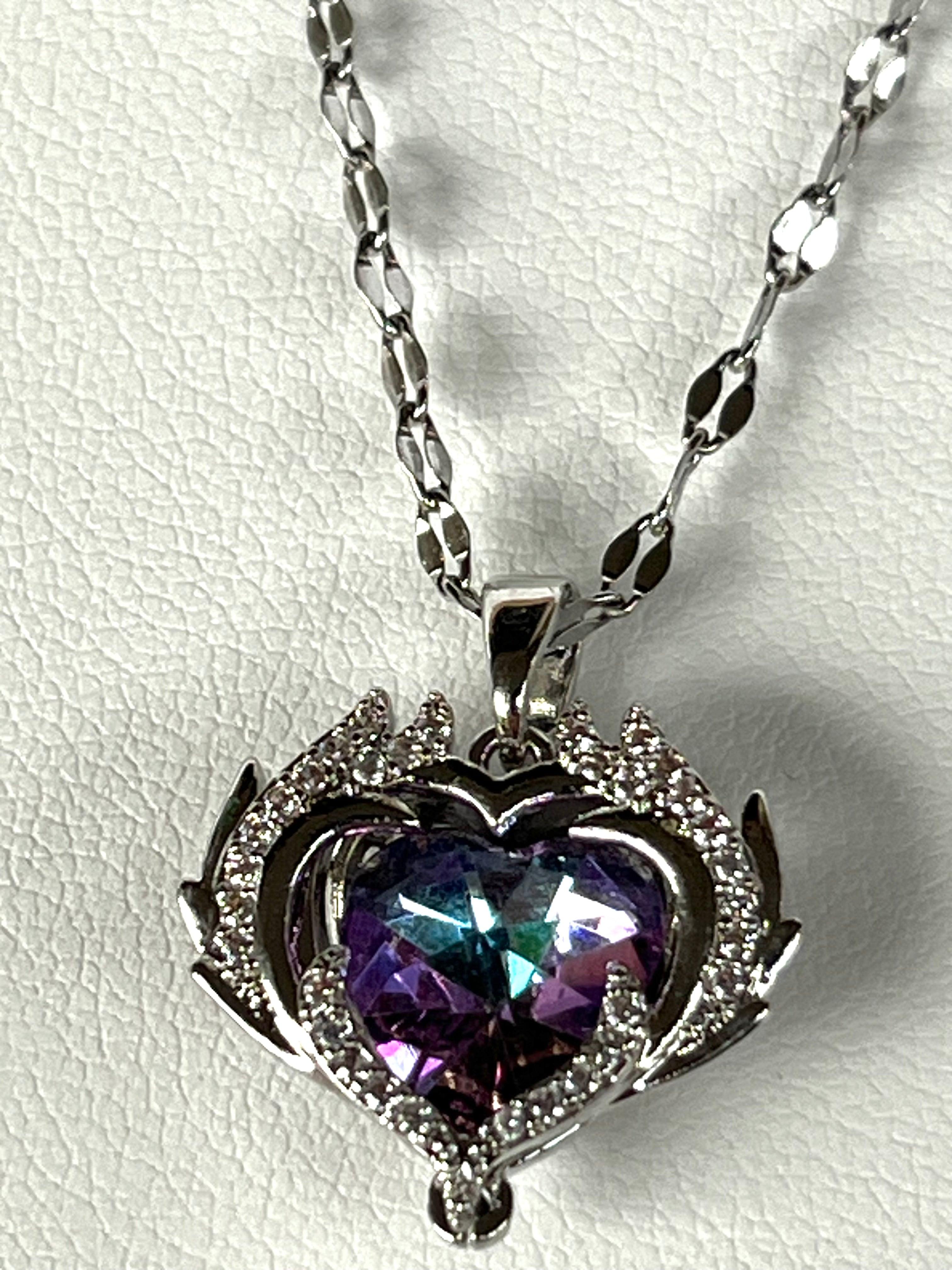 Stainless Steel Purple Gemstone Necklace - BUJIX