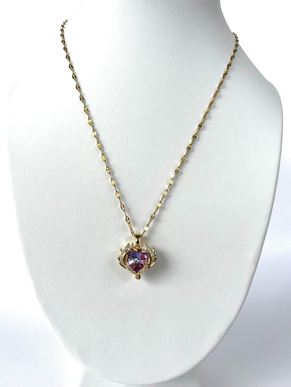 Stainless Steel Purple Gemstone Necklace - BUJIX
