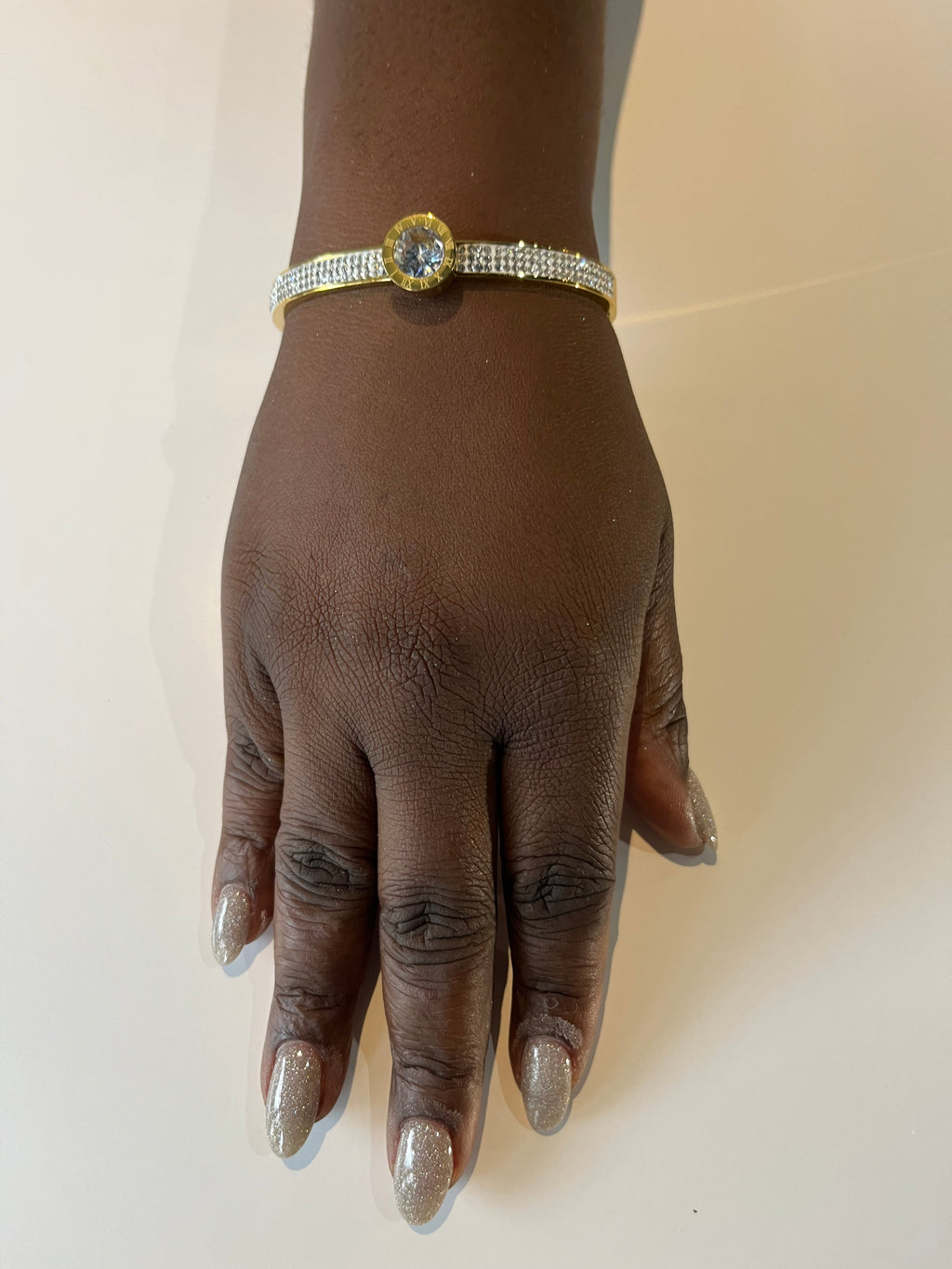 Stainless Steel Roman Numeral Bracelet with Paved Zircon - SCBR5N09 - BUJIX