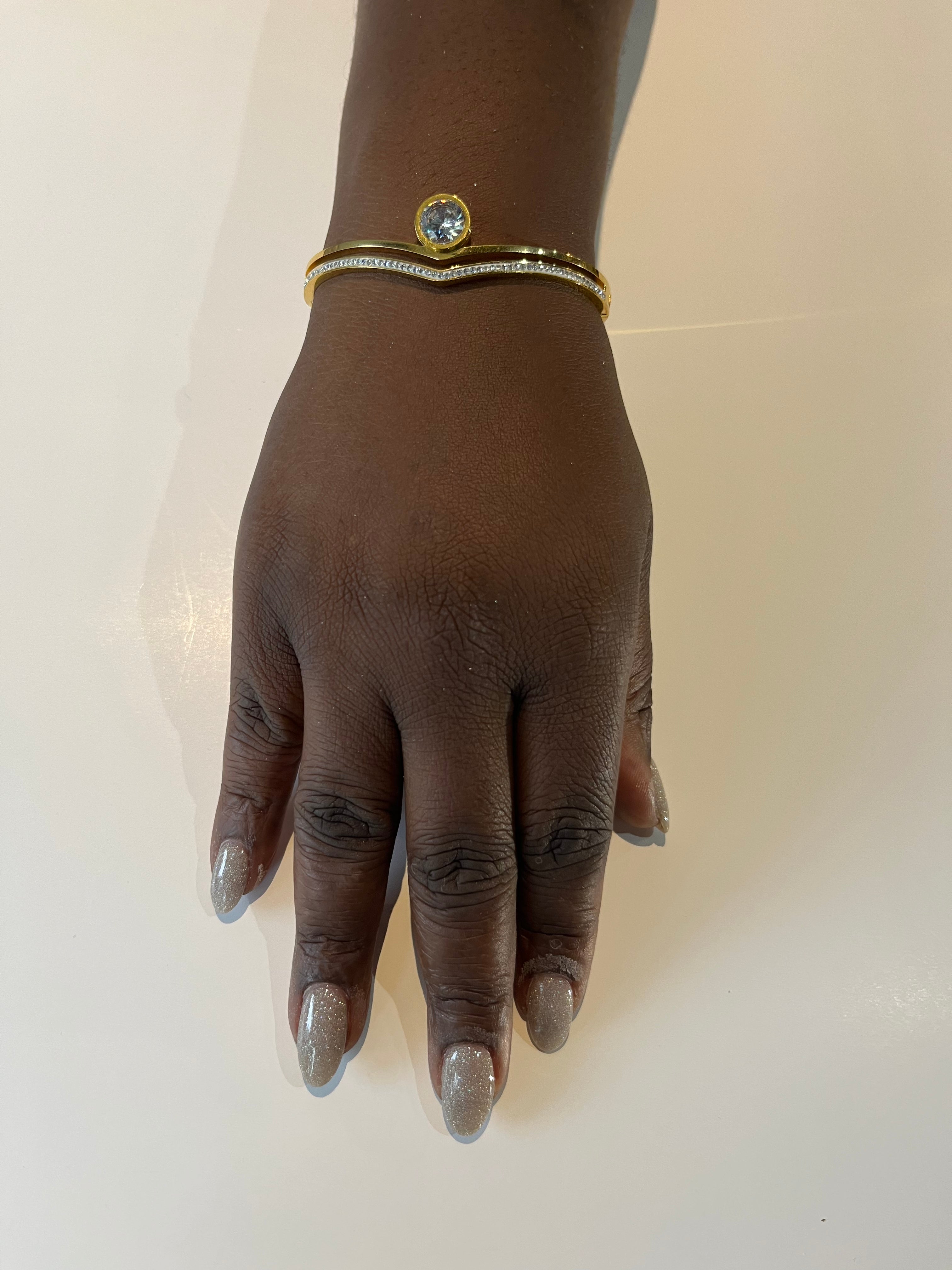 Stainless Steel Paved Zircon Bangle Bracelet - SCBR7N05 - BUJIX