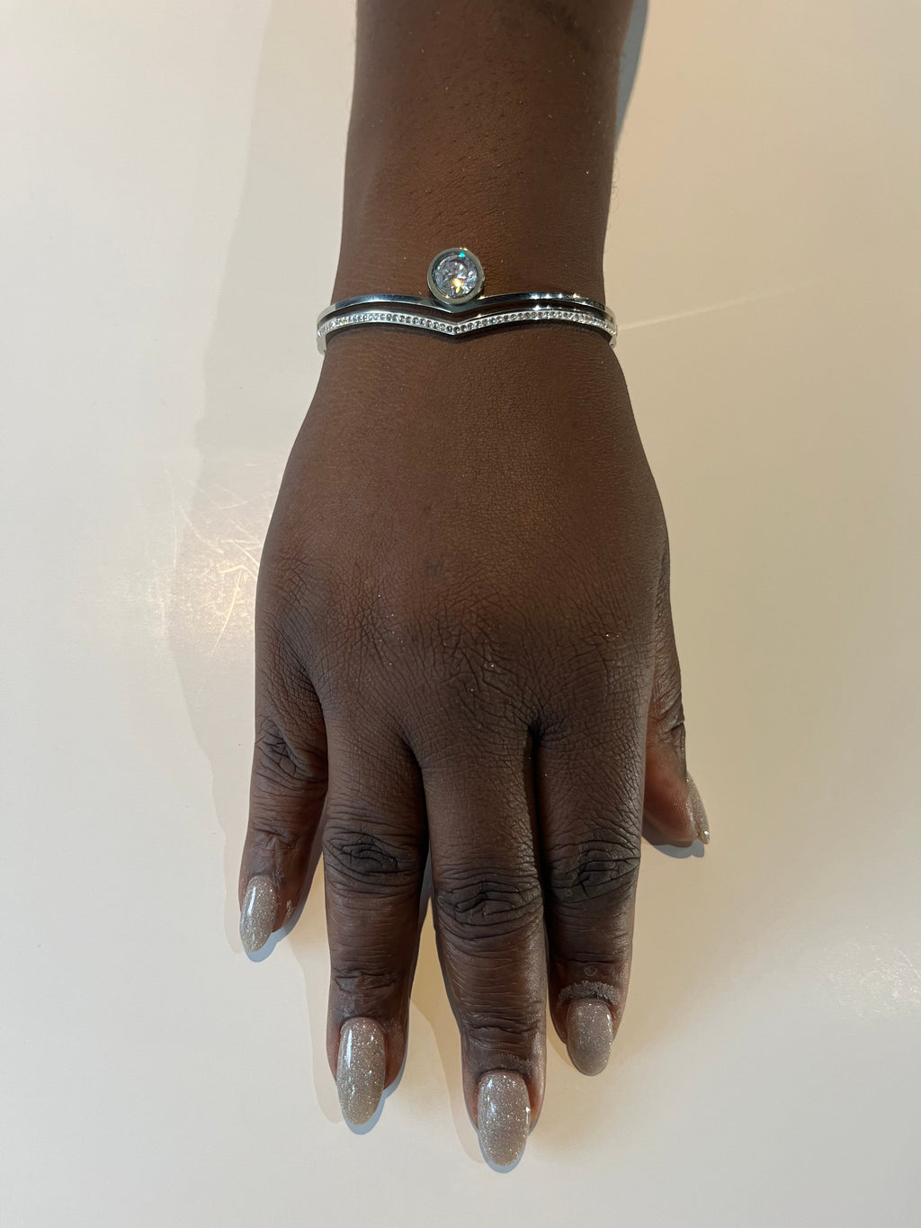 Stainless Steel Paved Zircon Bangle Bracelet - SCBR7N05 - BUJIX