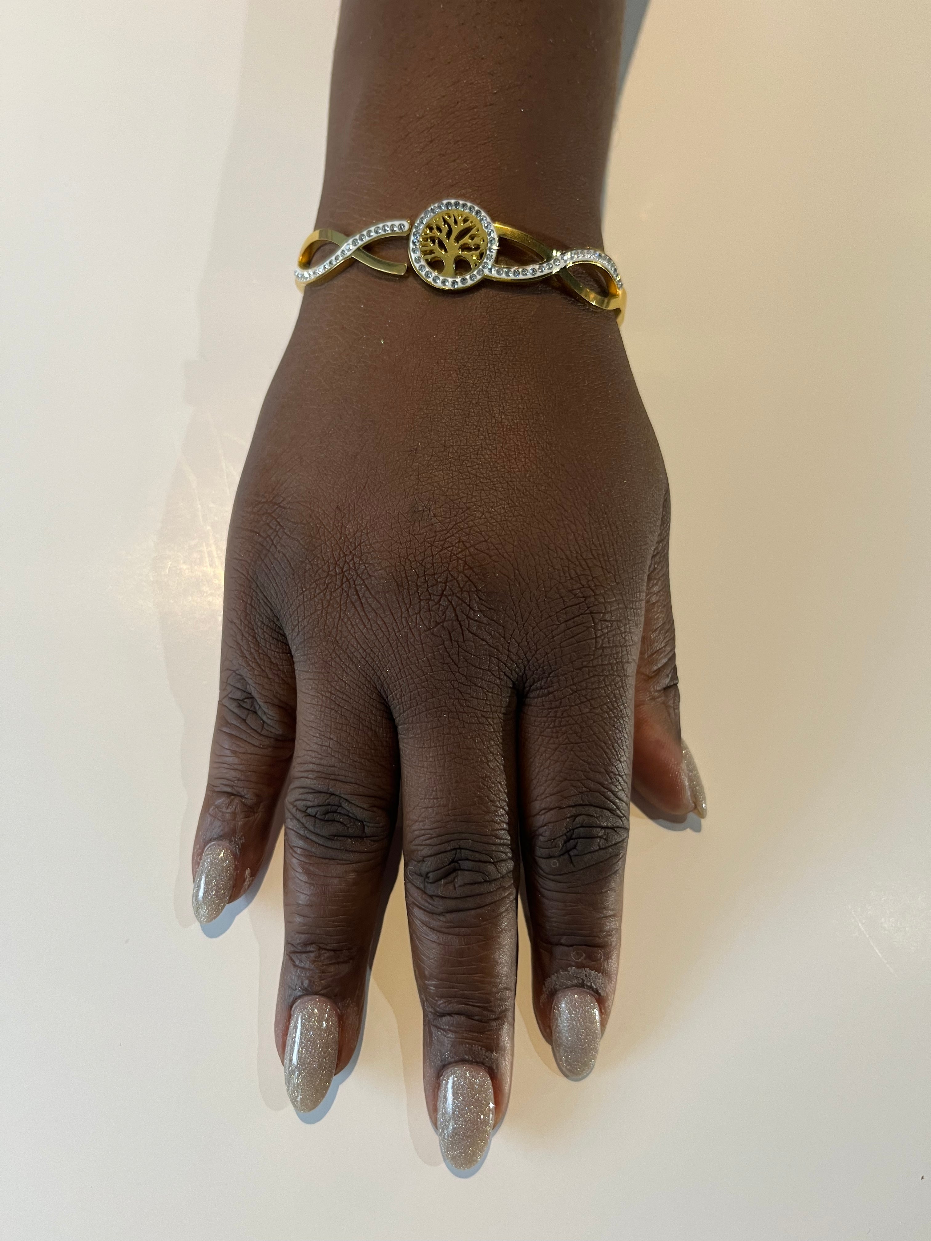 Stainless Steel Tree of Life Bracelet with Paved Zircon - SCBR7N07 - BUJIX