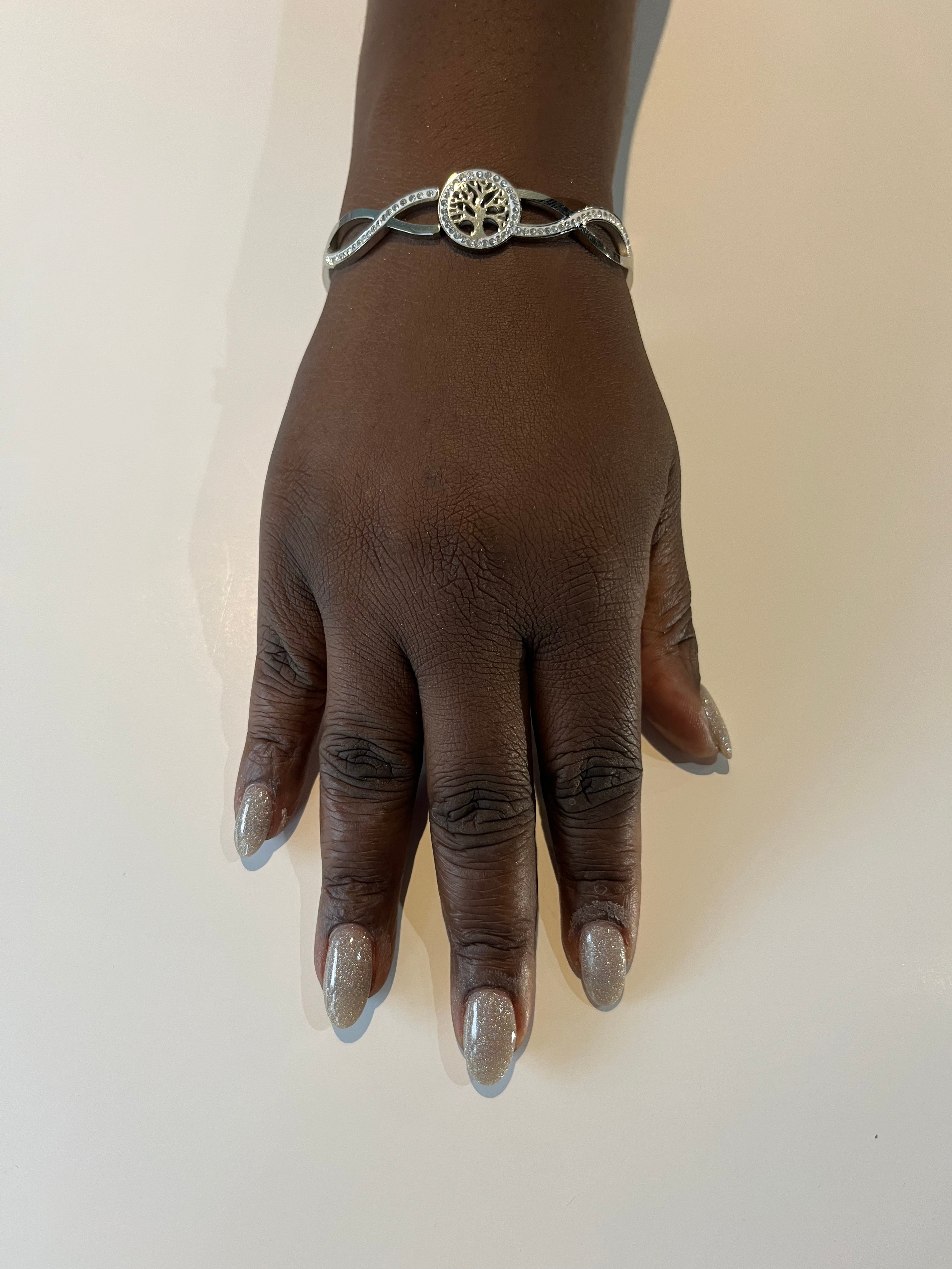 Stainless Steel Tree of Life Bracelet with Paved Zircon - SCBR7N07 - BUJIX