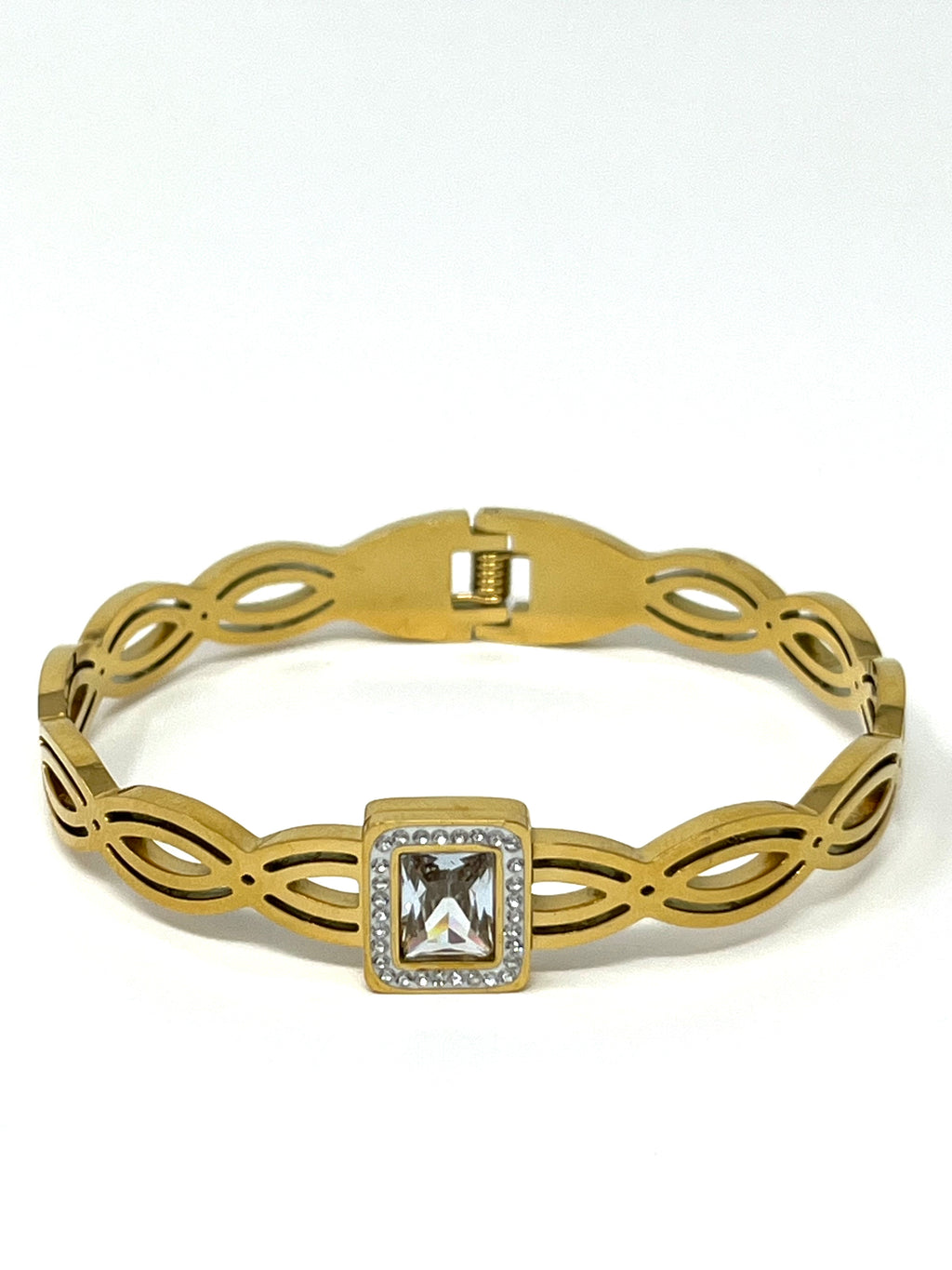 Stainless Steel Bracelet with Zircon Baguette - SCBR1N1 - BUJIX