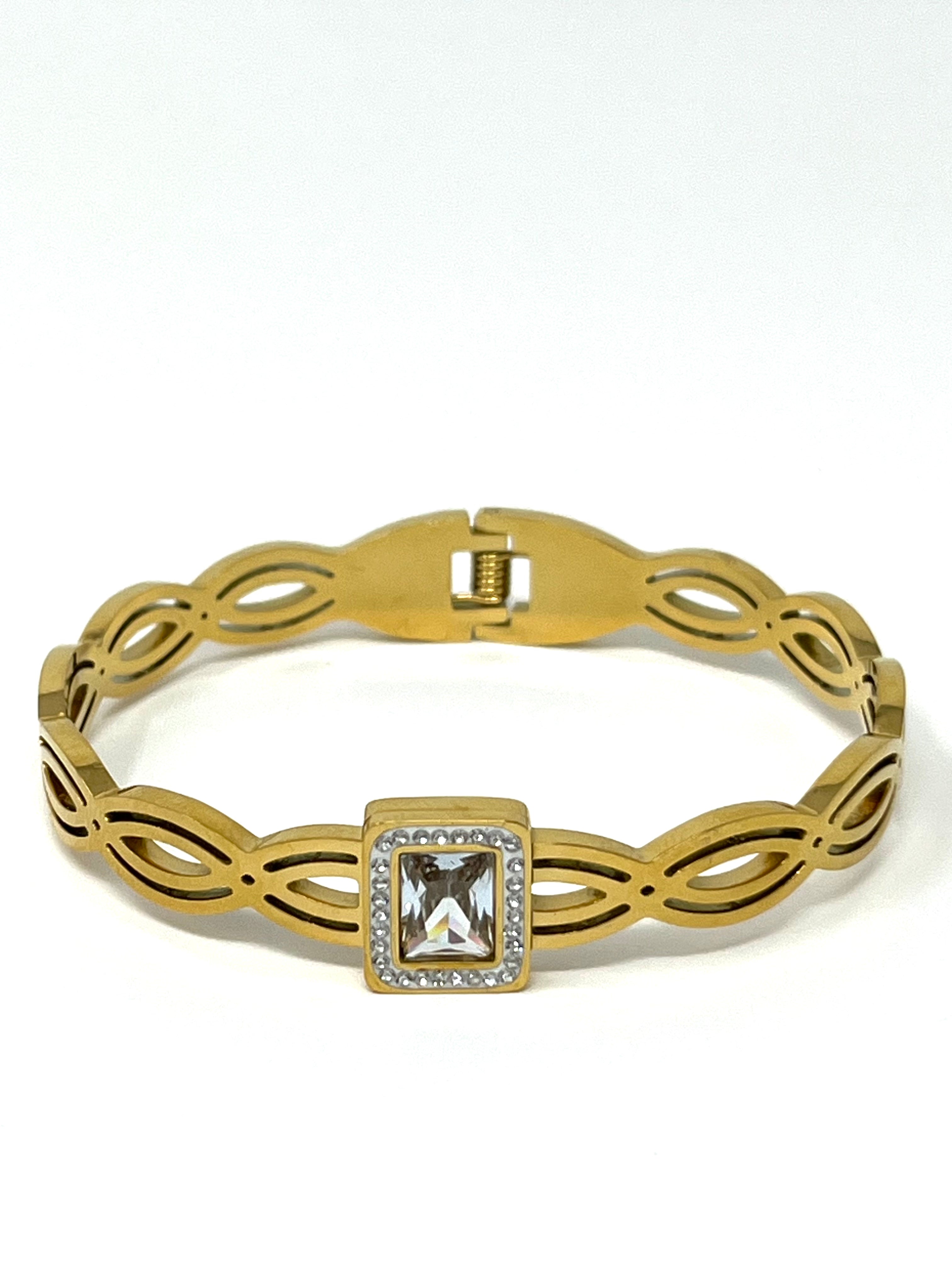 Stainless Steel Bracelet with Zircon Baguette - SCBR1N1 - BUJIX