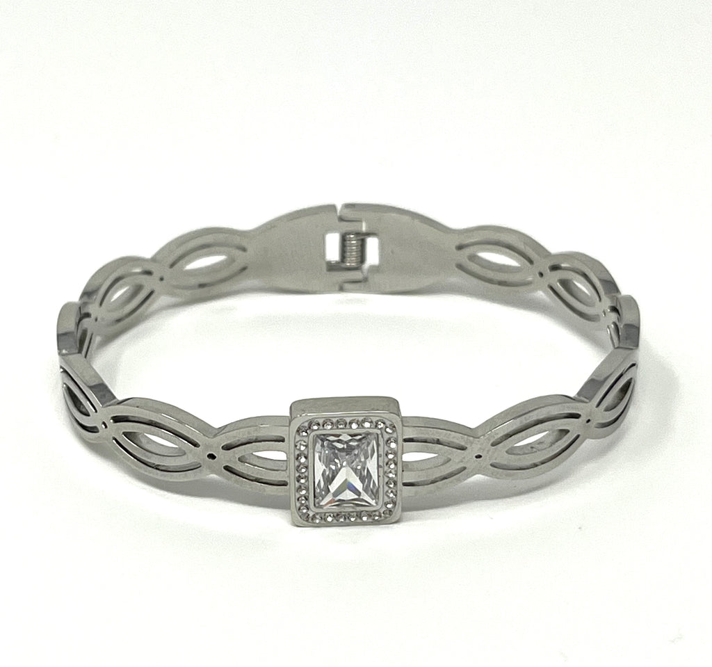 Stainless Steel Bracelet with Zircon Baguette - SCBR1N1 - BUJIX