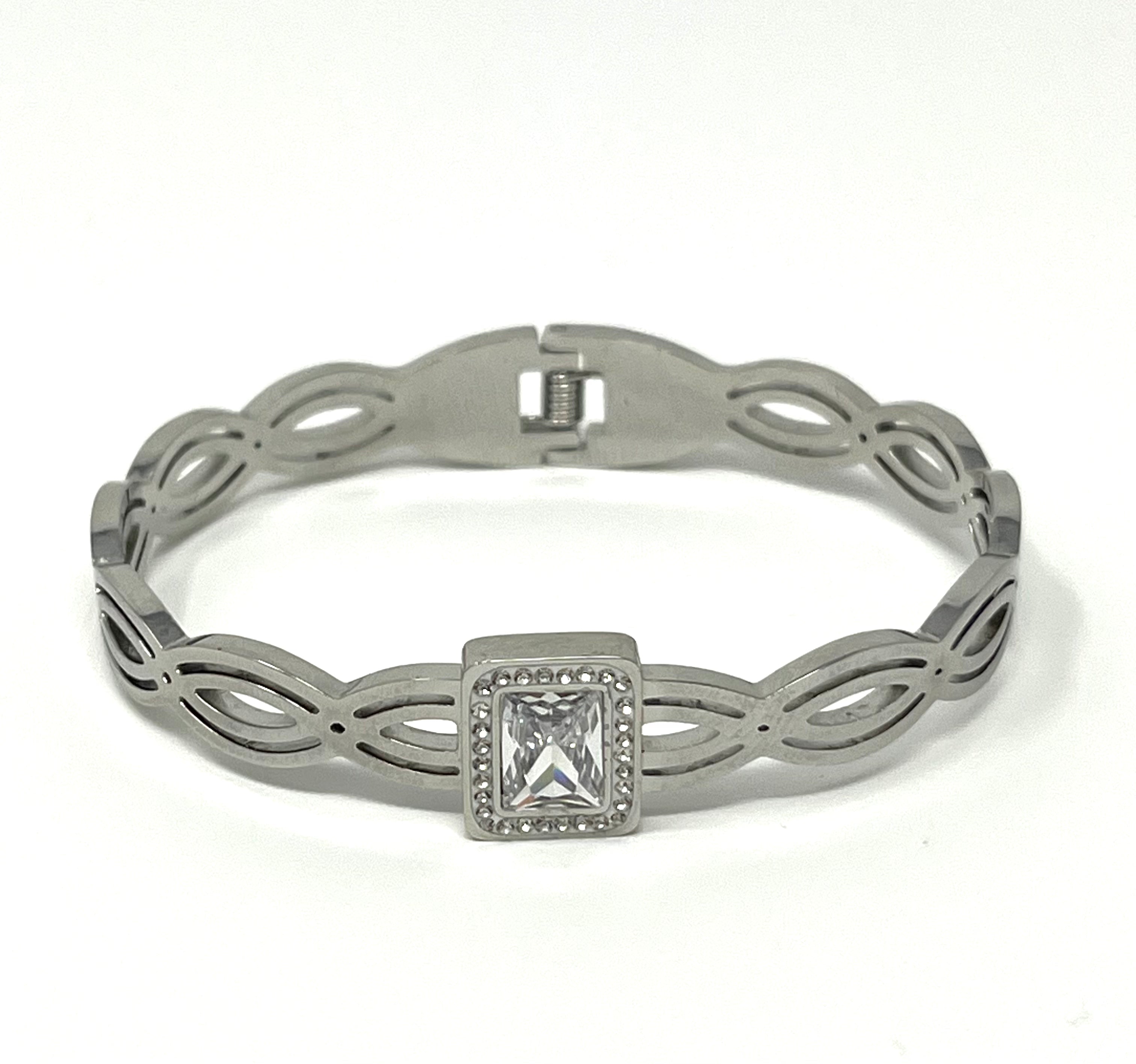 Stainless Steel Bracelet with Zircon Baguette - SCBR1N1 - BUJIX