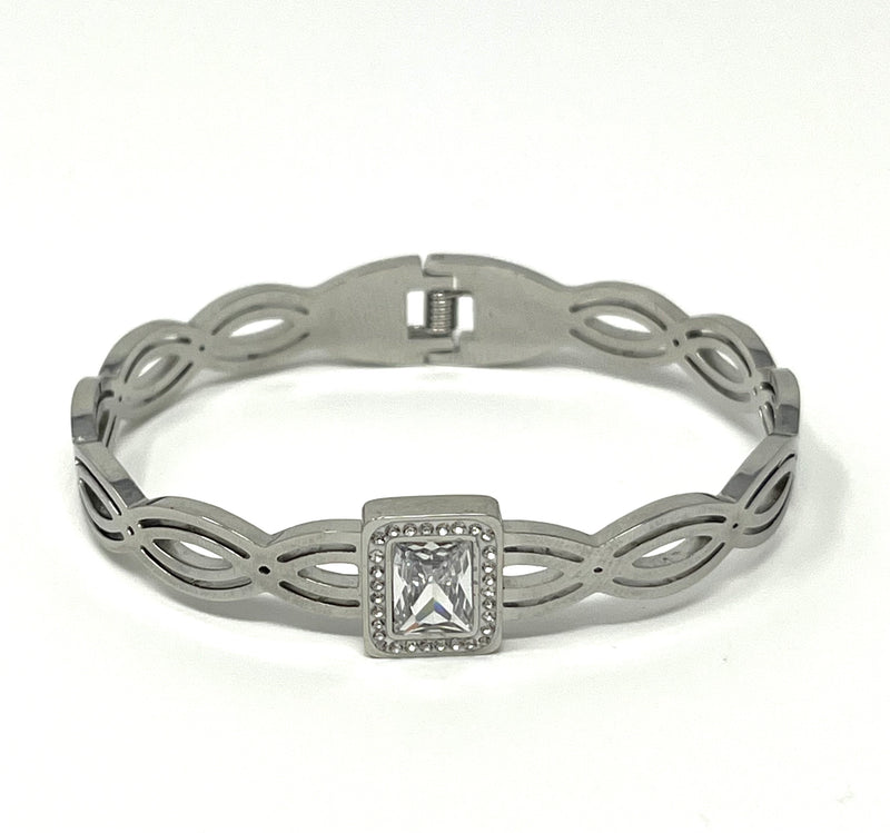Stainless Steel Bracelet with Zircon Baguette - SCBR1N1 - BUJIX