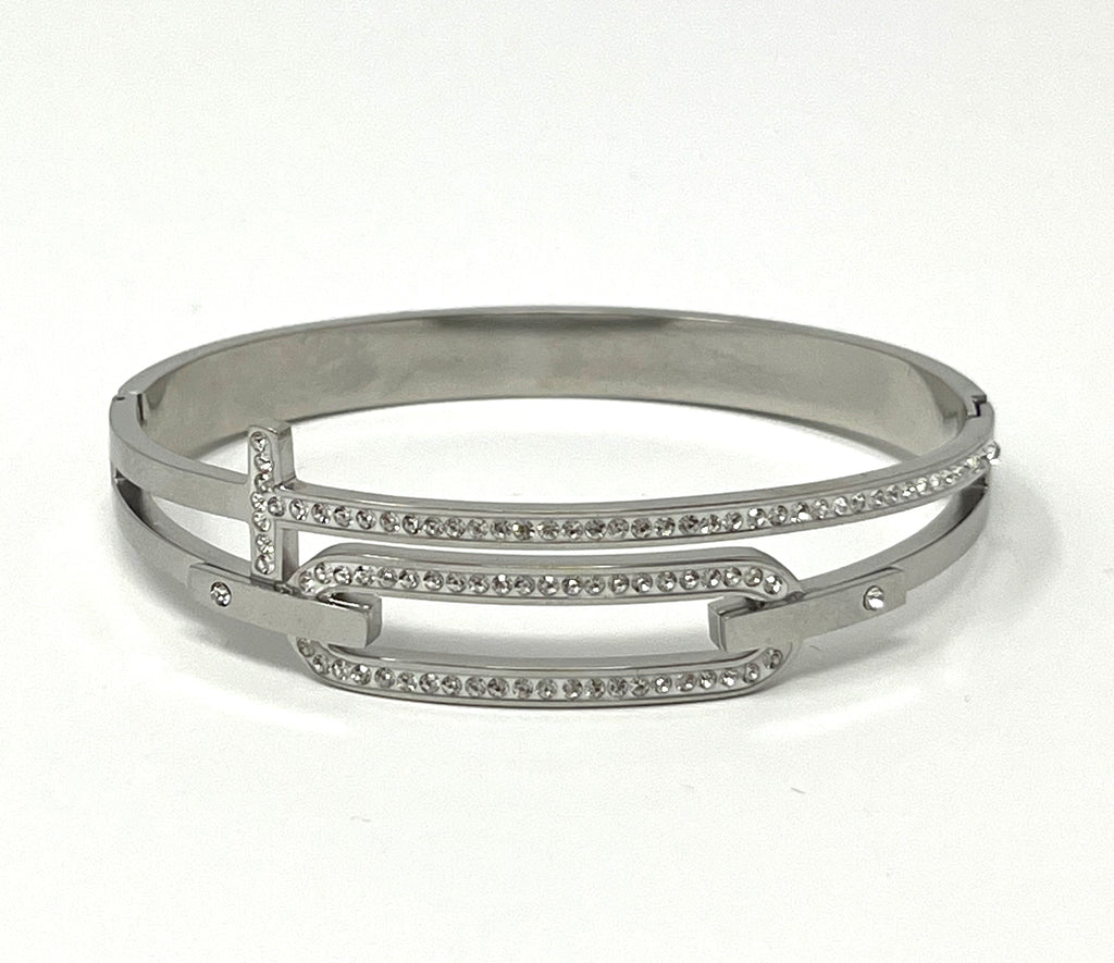 Stainless Steel Zircon Ornated Bangle Bracelet - SCBR1N8 - BUJIX