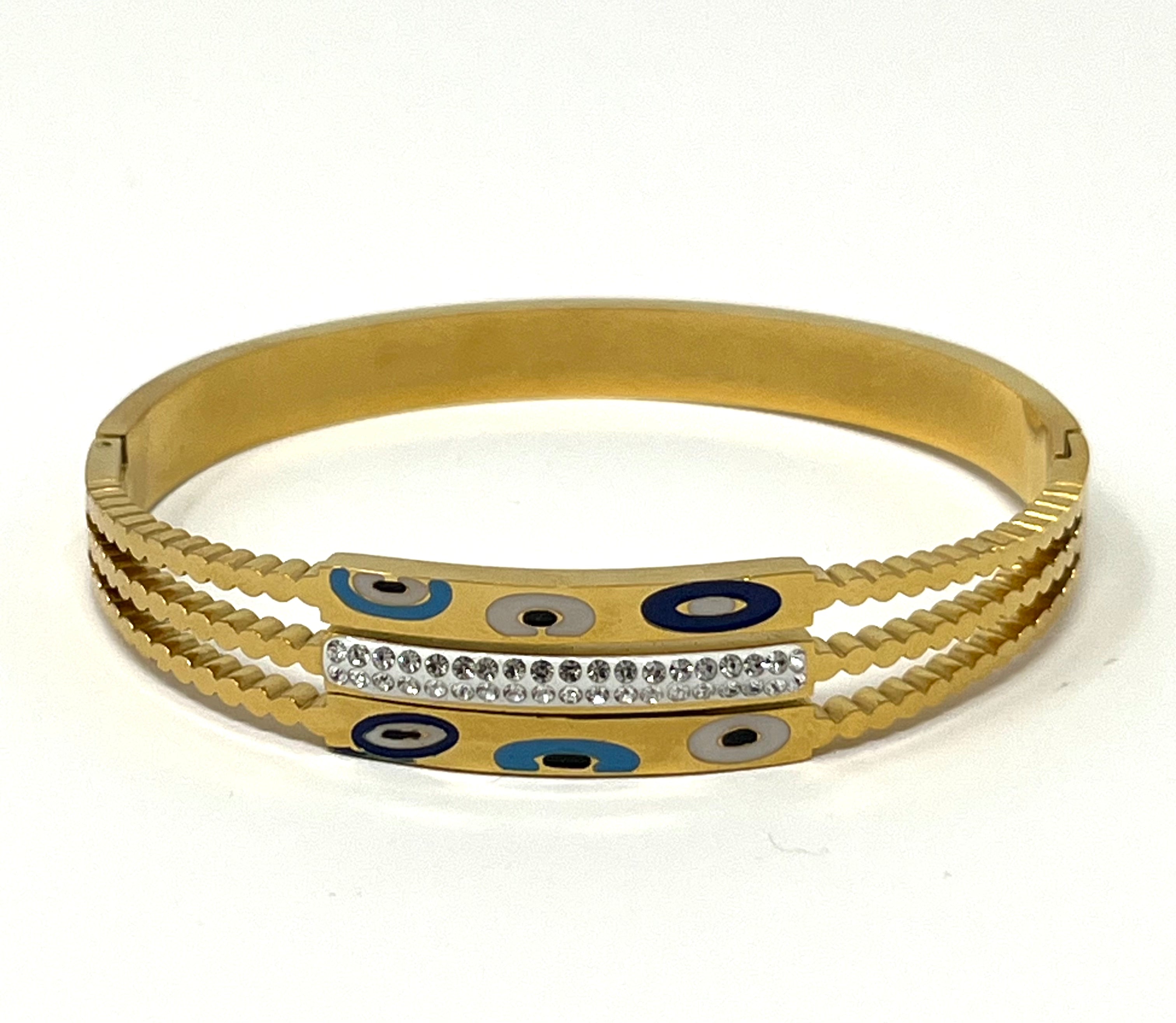 Stainless Steel Evil Eye Cuff Bracelet - SCBR2N7 - BUJIX