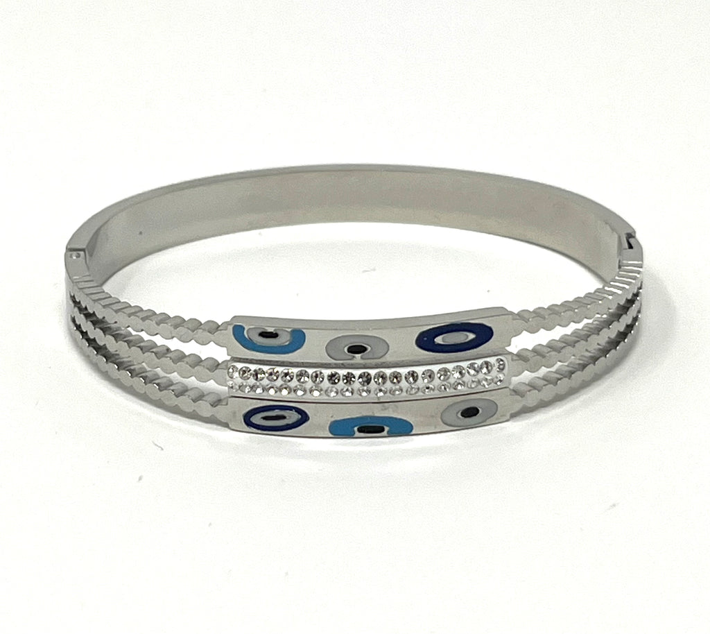 Stainless Steel Evil Eye Cuff Bracelet - SCBR2N7 - BUJIX