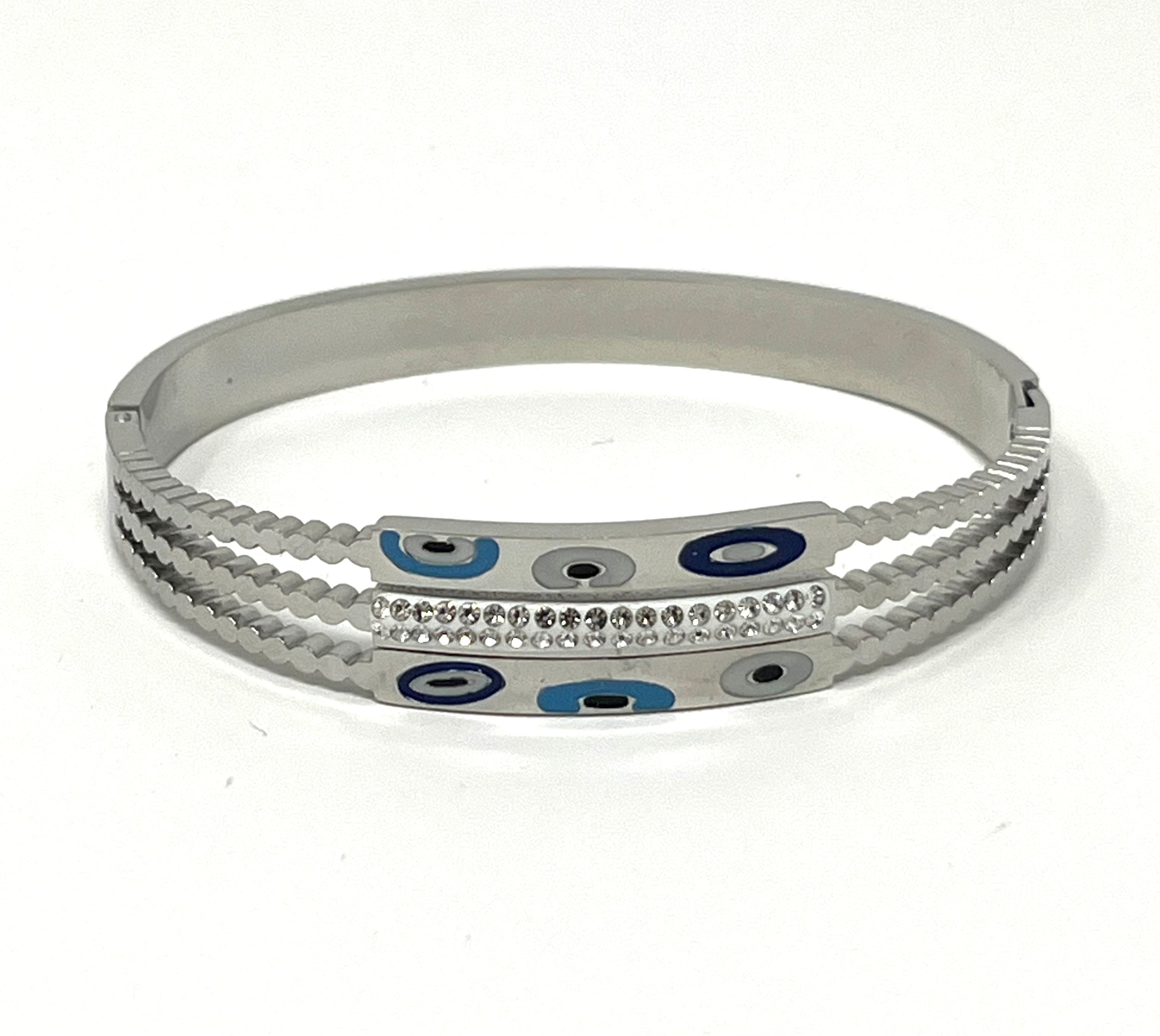 Stainless Steel Evil Eye Cuff Bracelet - SCBR2N7 - BUJIX