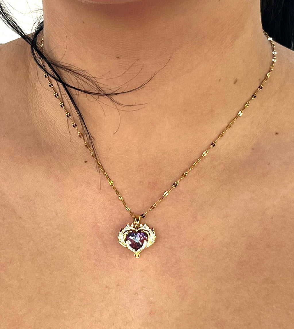 Stainless Steel Purple Gemstone Necklace - BUJIX