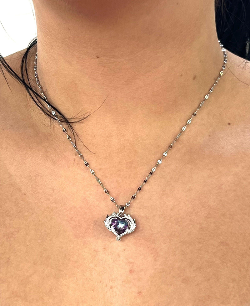 Stainless Steel Purple Gemstone Necklace - BUJIX