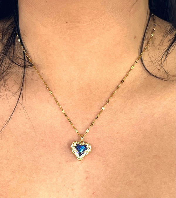 Stainless Steel Blue Gemstone Necklace - BUJIX