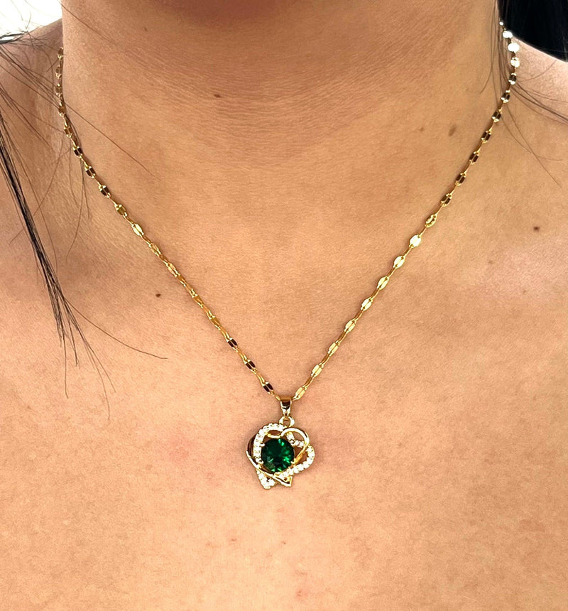 Stainless Steel Green Gemstone Necklace - BUJIX