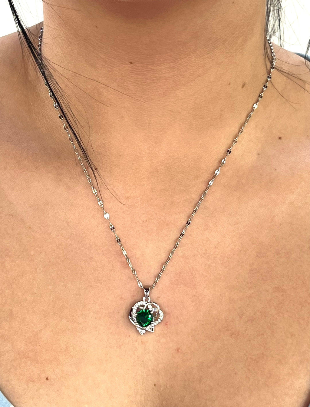 Stainless Steel Green Gemstone Necklace - BUJIX