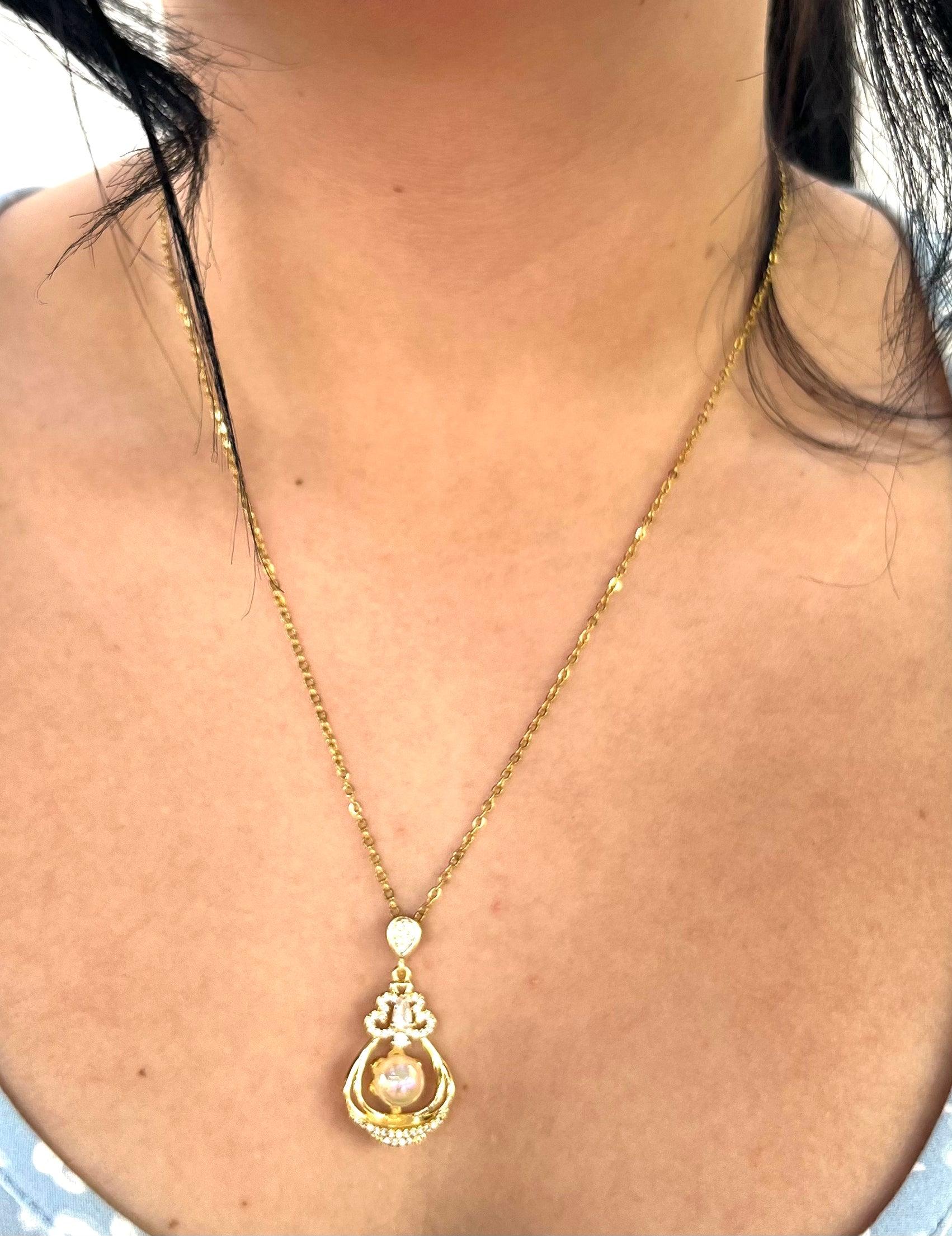 Stainless Steel Pearl Necklace - SNB015 - BUJIX