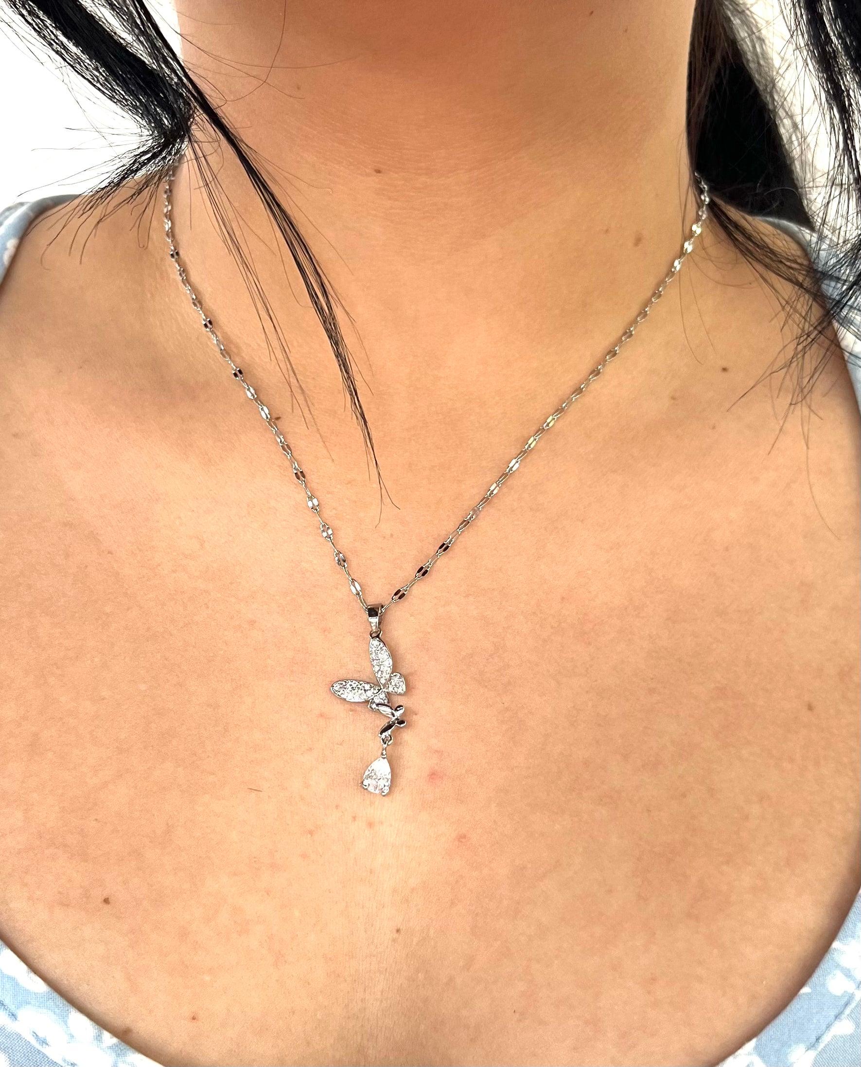 Stainless Steel Butterfly Pendant Necklace - SNB016 - BUJIX