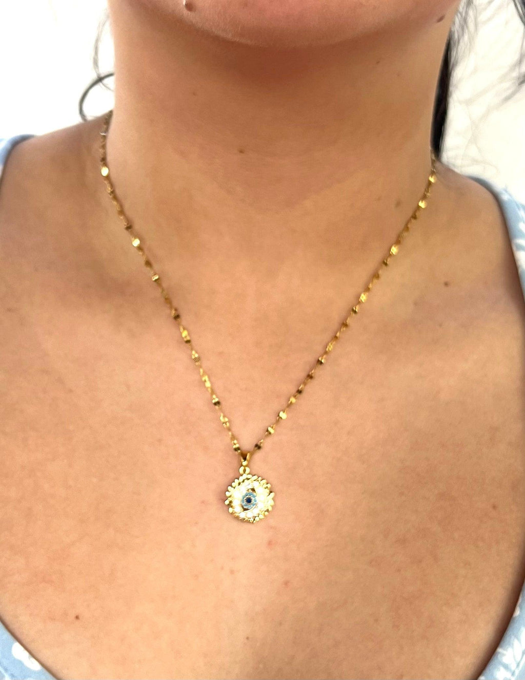 Stainless Steel Evil Eye Pendant Necklace - SNB017 - BUJIX