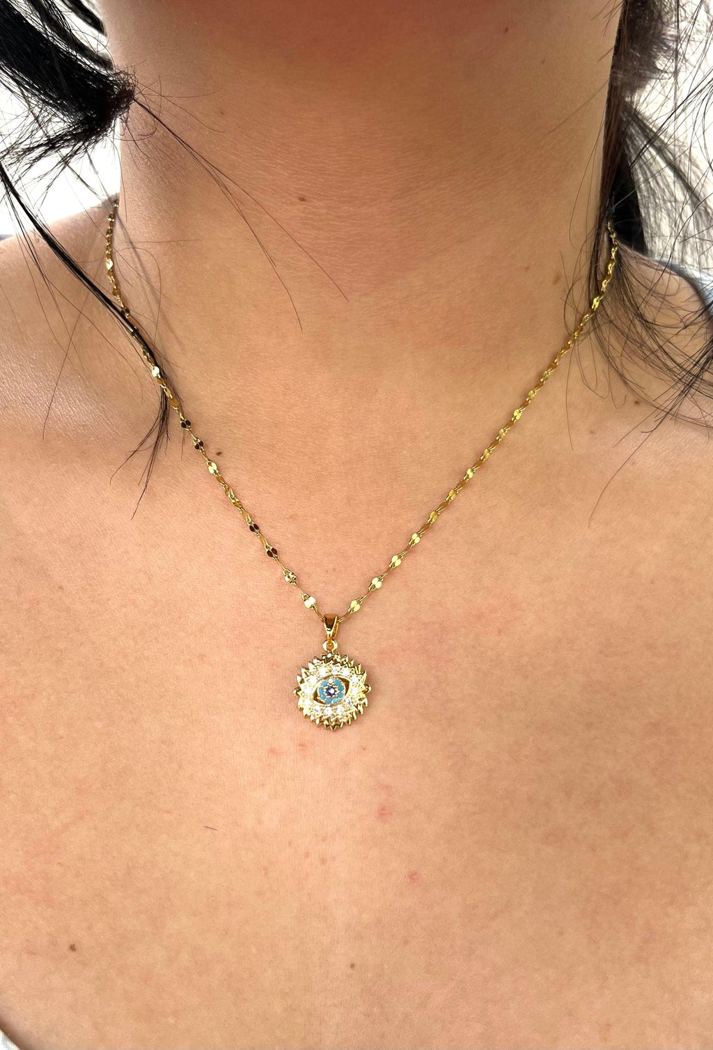 Stainless Steel Evil Eye Pendant Necklace - SNB017 - BUJIX