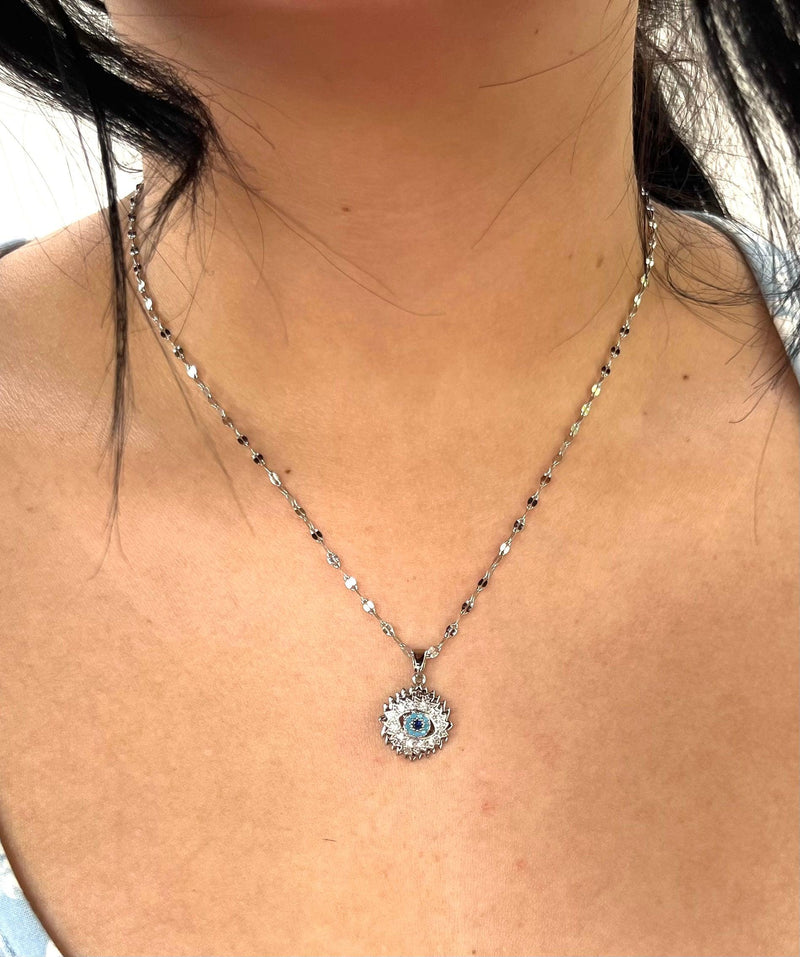 Stainless Steel Evil Eye Pendant Necklace - SNB017 - BUJIX